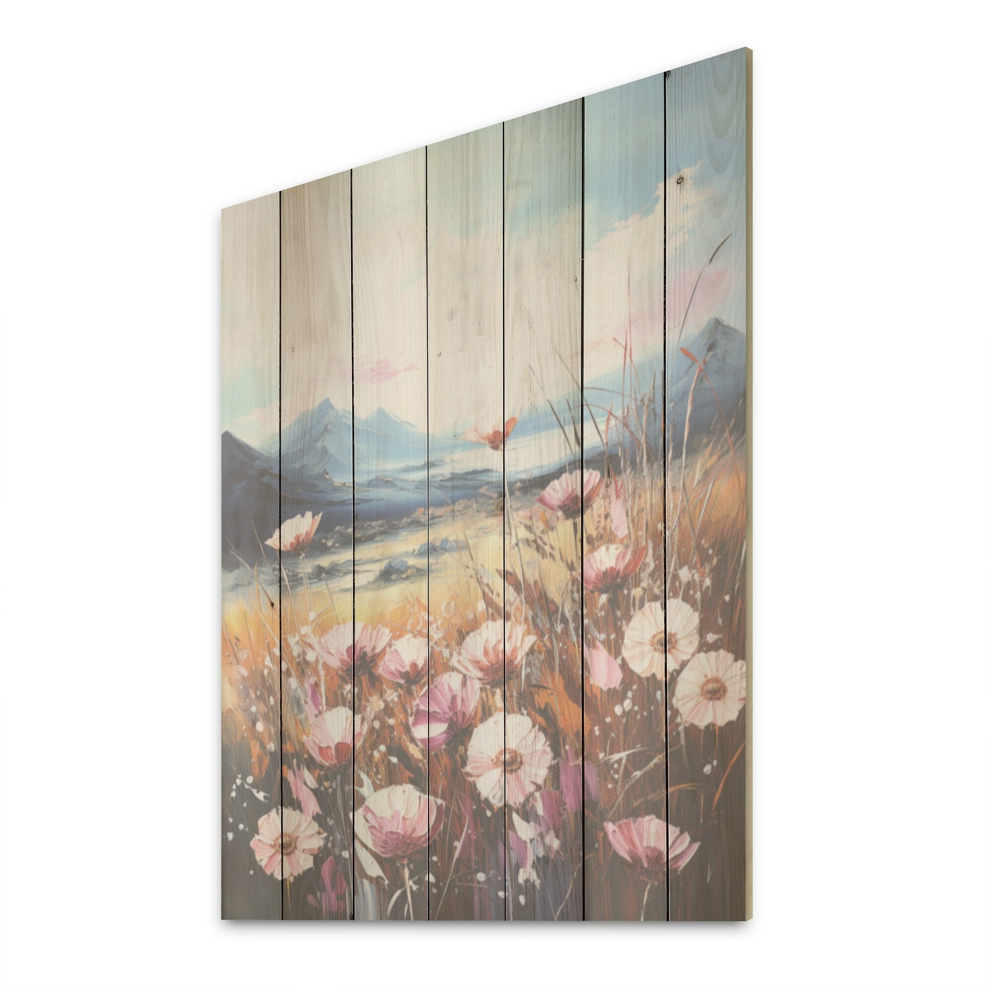 Designart Pink Dandelion Flowers On Lake Flowers Wood Wall Decor - Traditional Pink Wood Panel On Natural Pine Wood