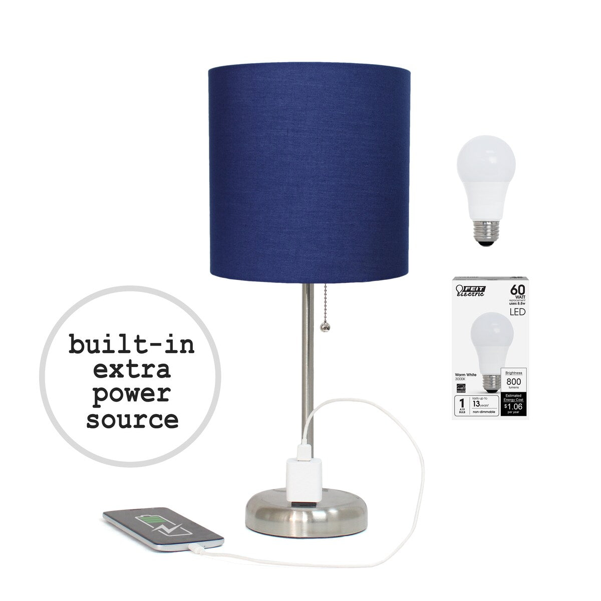 Simple Designs 9.5 Desk Lamp with Charging Outlet and LED Bulb Included - 19.50