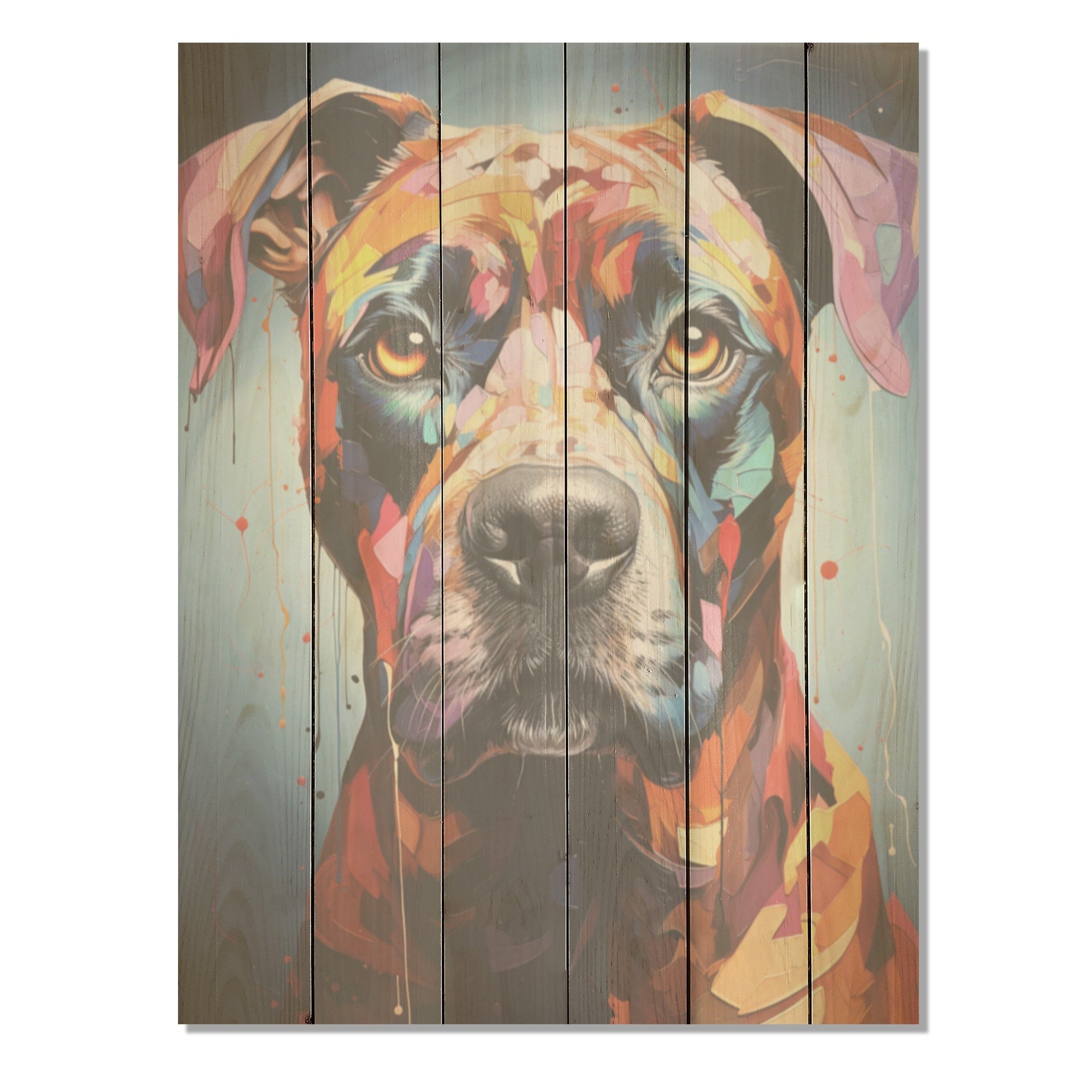 Designart Boxer Boldness Dog Wood Wall Decor - Modern Blue Wood Panel On Natural Pine Wood