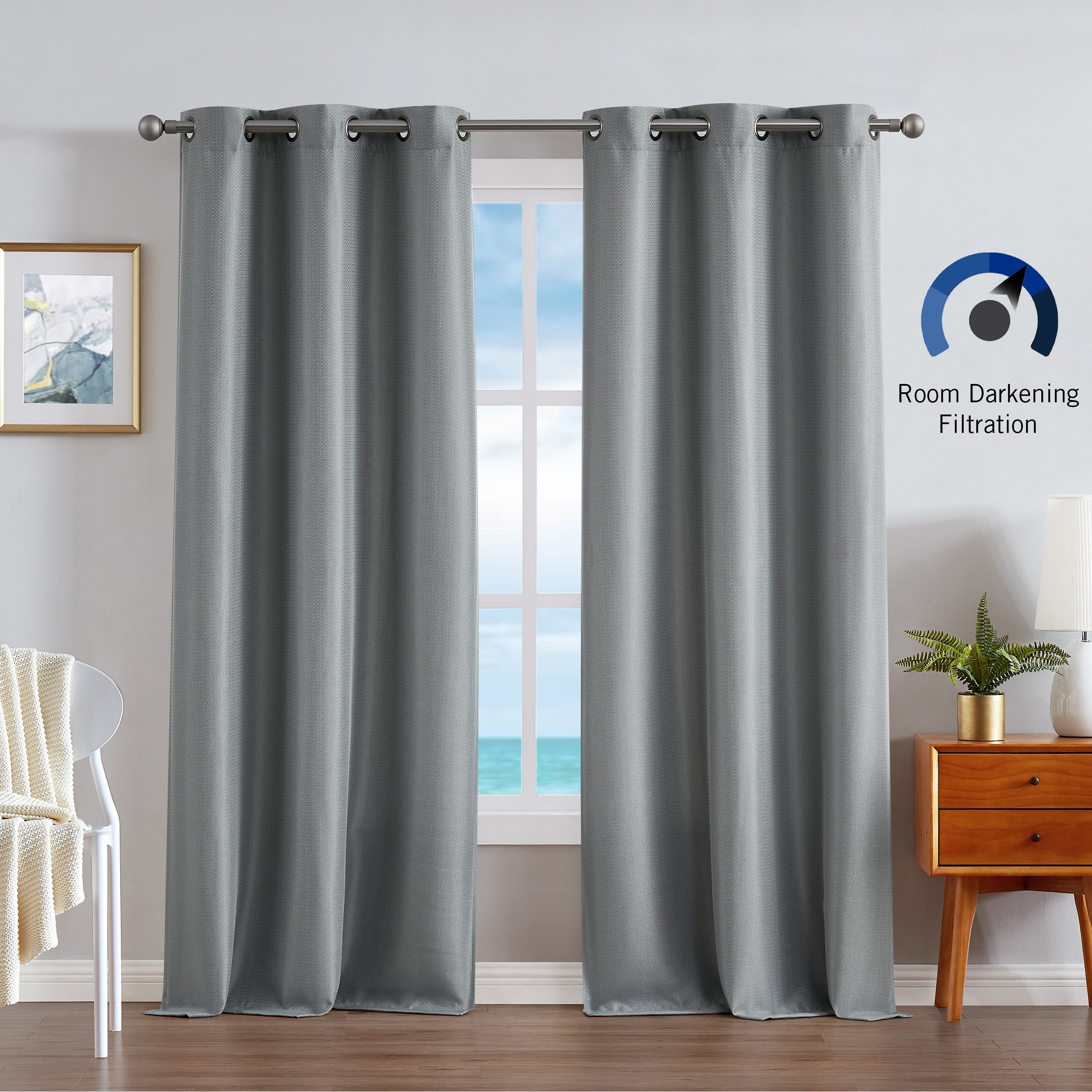 Nautica Milton Thermal Woven Room Darkening Grommet Window Curtain Panel Pair