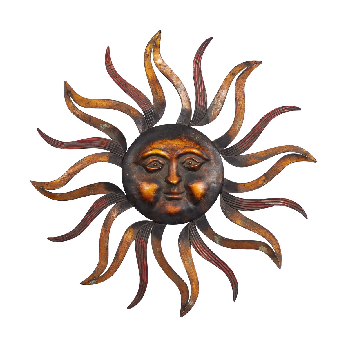 Metal Sun Home Wall Decor with Distressed Copper Like Finish - Brass - Roche River Decor