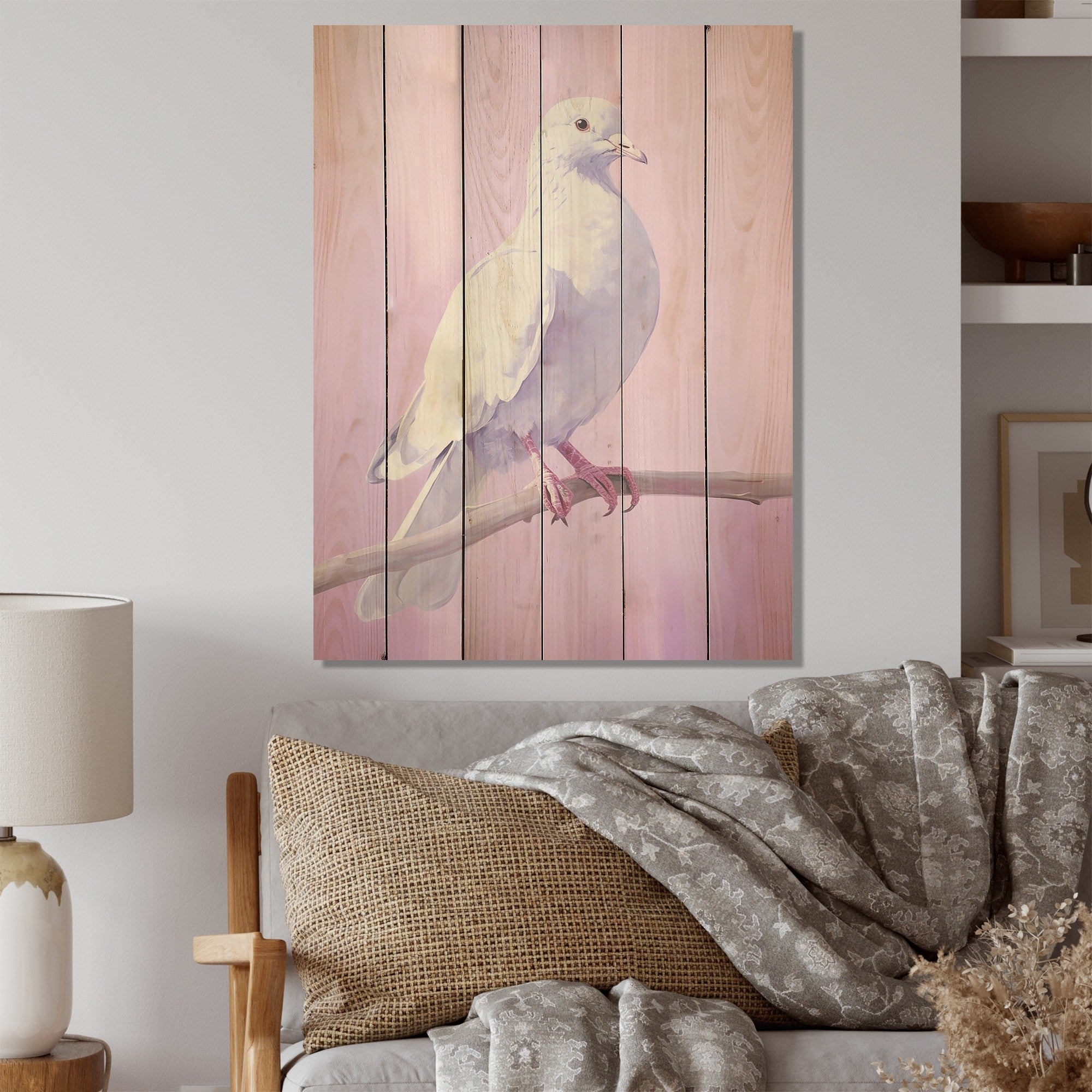 Designart Polished Dove I Dove Wood Wall Decor - Modern Pink Wood Panel On Natural Pine Wood