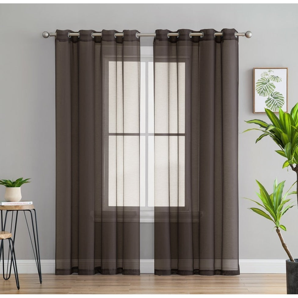 HLC.me 2 Piece Semi Sheer Voile Window Curtain Drapes Grommet Top Panels Bedroom, Living Room - Set of 2 panels