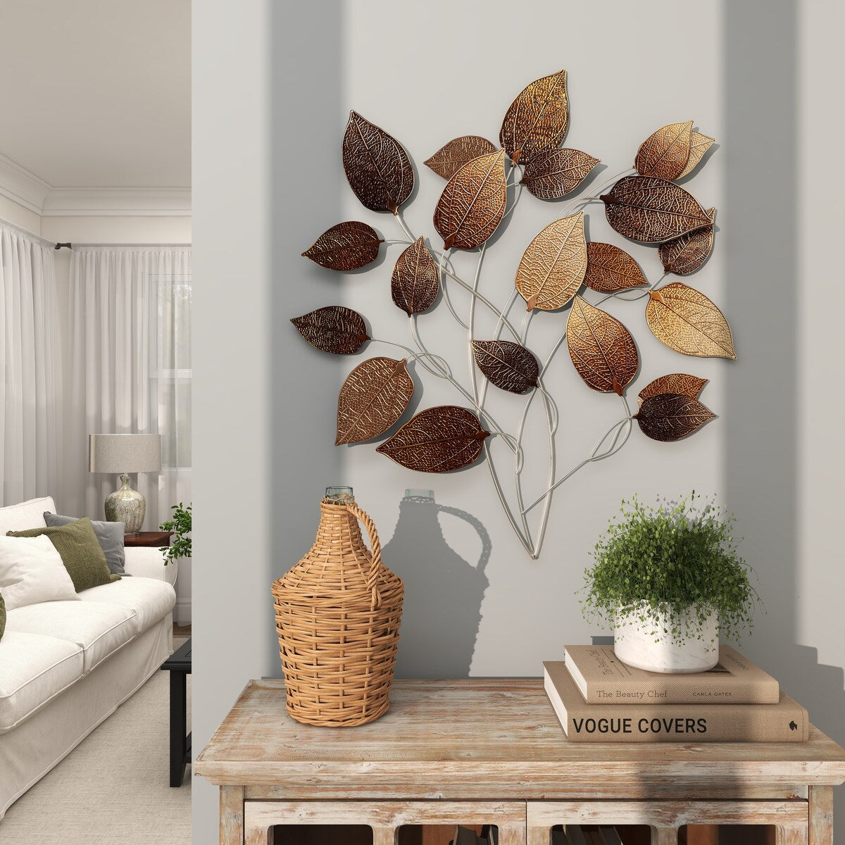 Metal Leaf Textured Home Wall Decor with Multiple Shades - Bronze - Roche River Decor