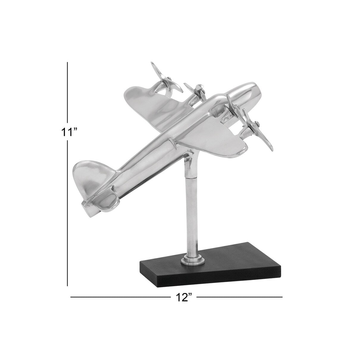 Aluminum Metal Airplane Decorative Sculpture with Black Base - Silver - Roche River Decor