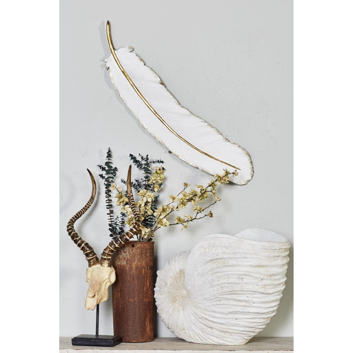 Polystone Bird Feather Home Wall Decor - White - CosmoLiving by Cosmopolitan