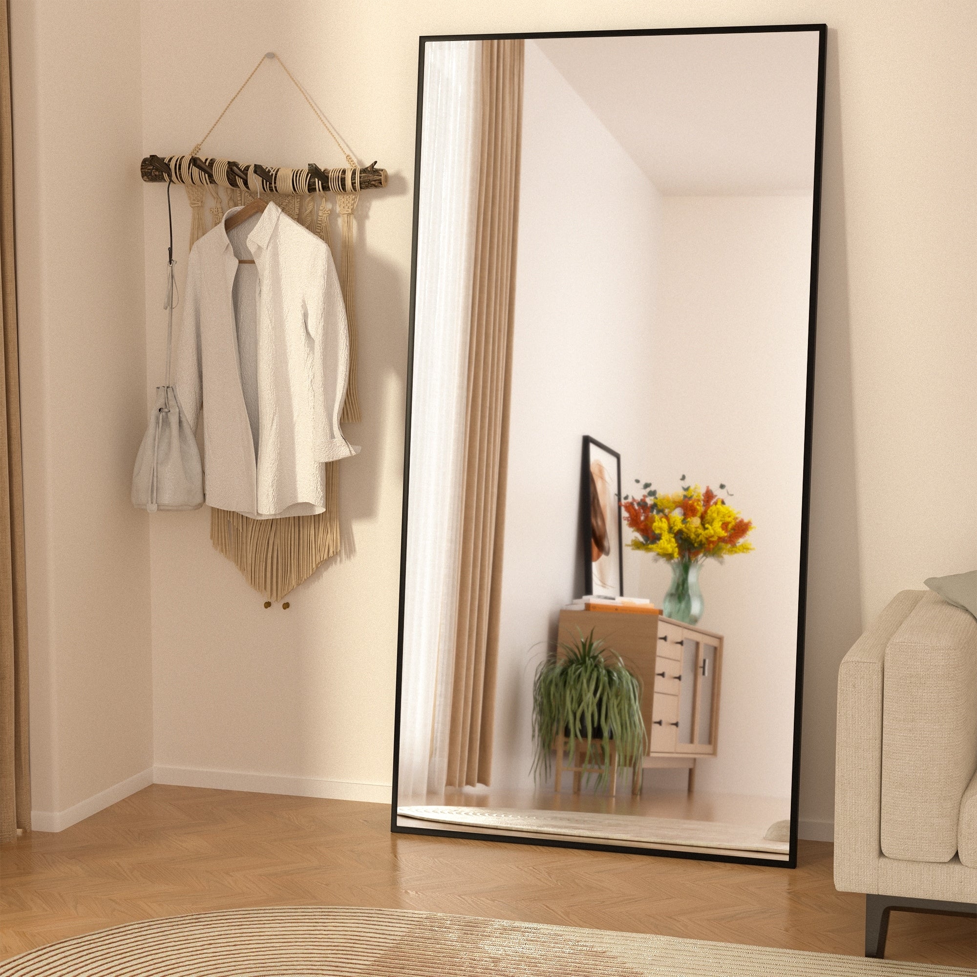 Rectangle Full Length Mirror,Floor Mirror with Stand,Hanging/Leaning