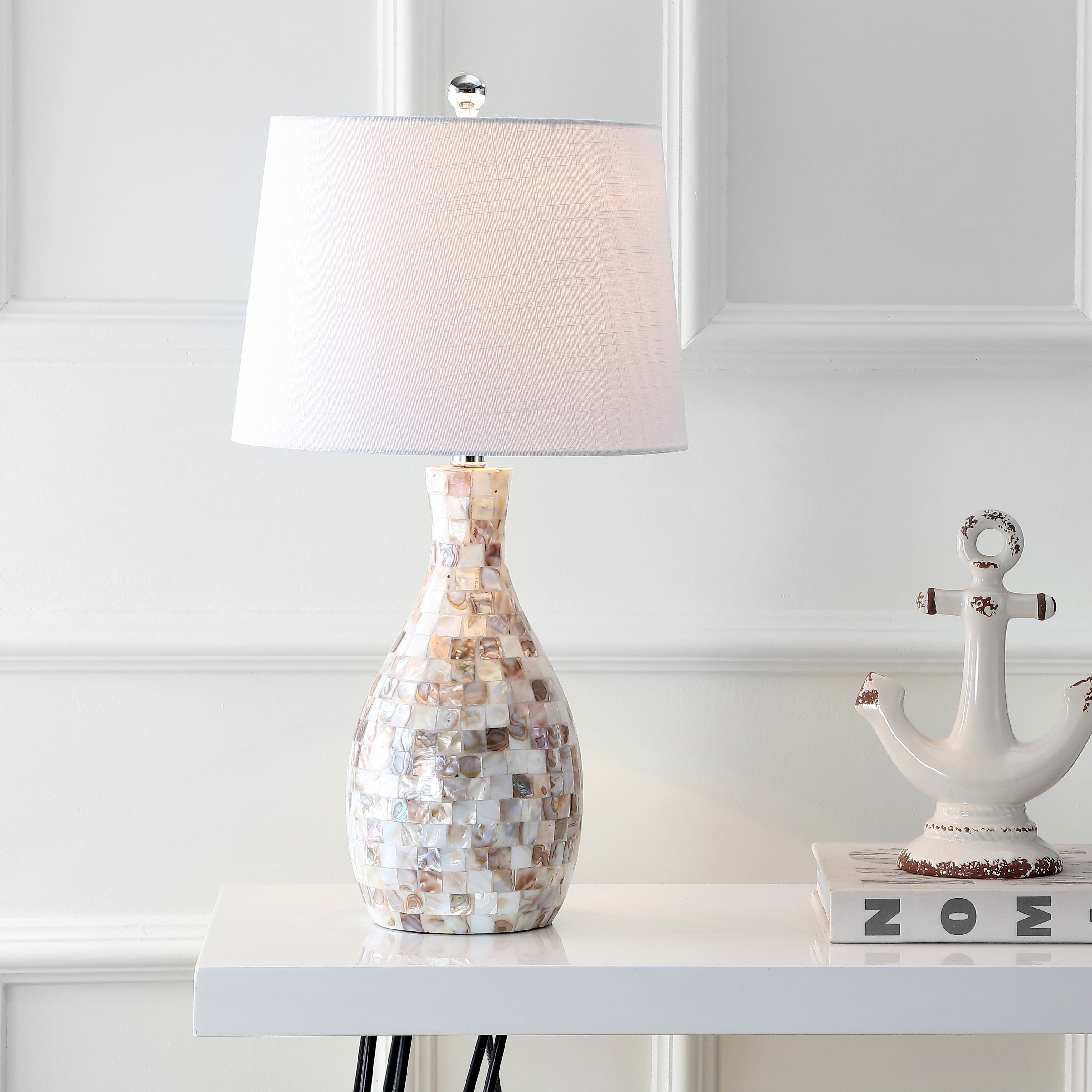 Zuri 26.5 Seashell LED Table Lamp, Ivory/Beige by JONATHAN Y