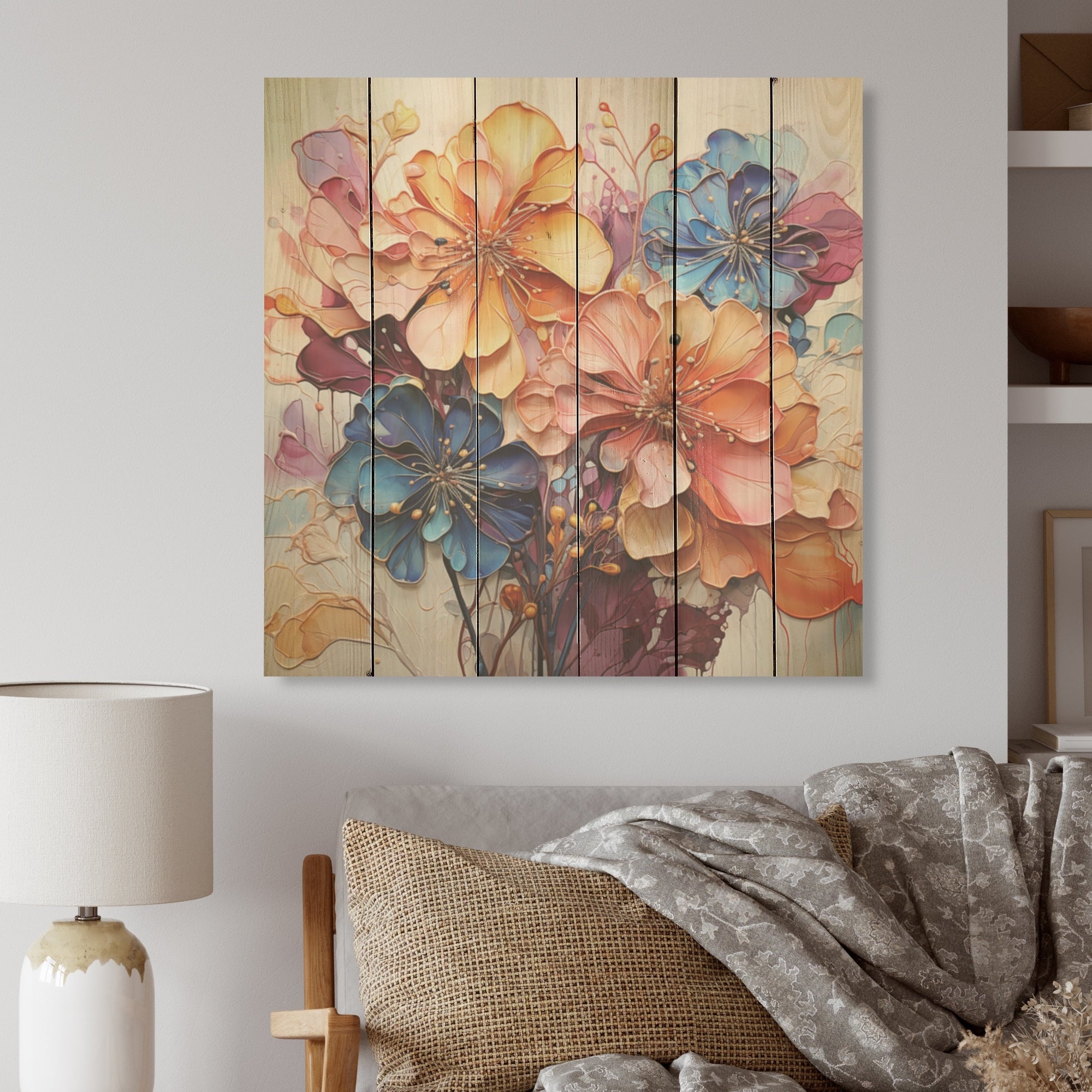 Designart Blue And Orange Hydrangea Blooming Hydrangea Wood Wall Decor - Traditional Wood Panel On Natural Pine Wood