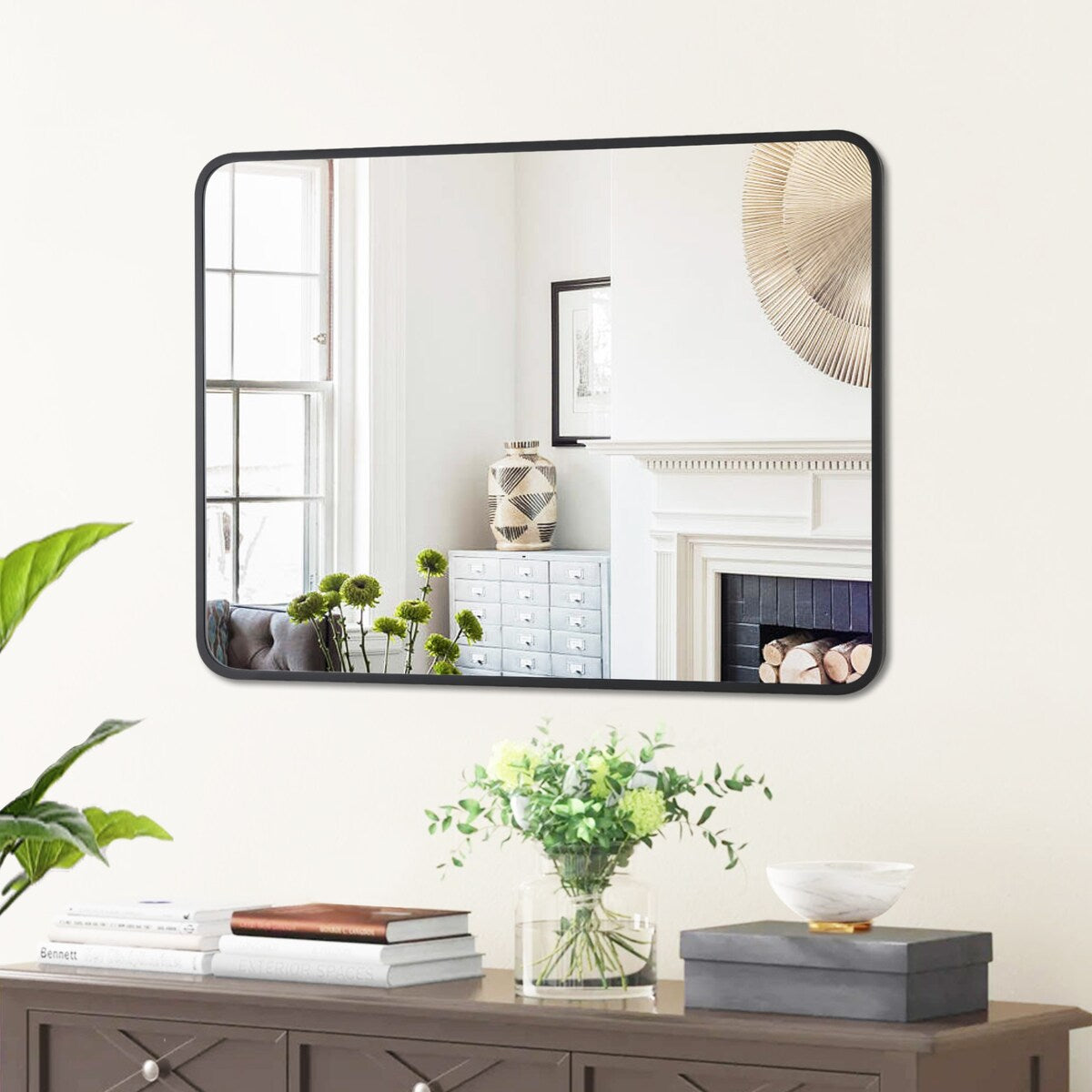 Rounded Rectangular Metal Framed Bathroom Vanity Mirror