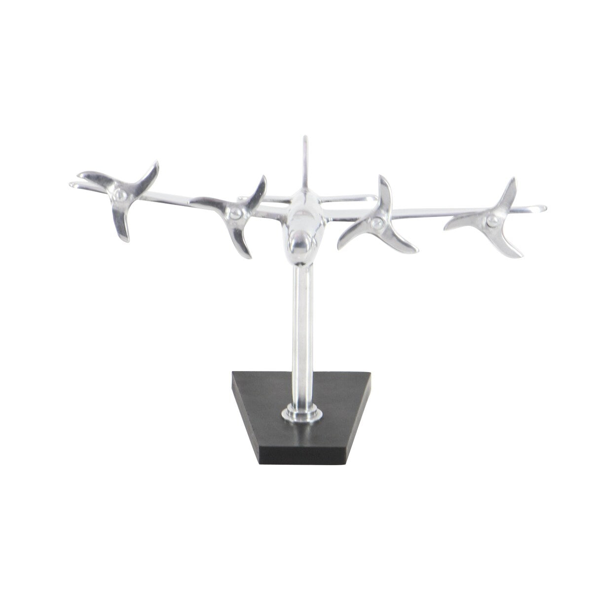 Aluminum Metal Airplane Decorative Sculpture with Black Base - Silver - Roche River Decor