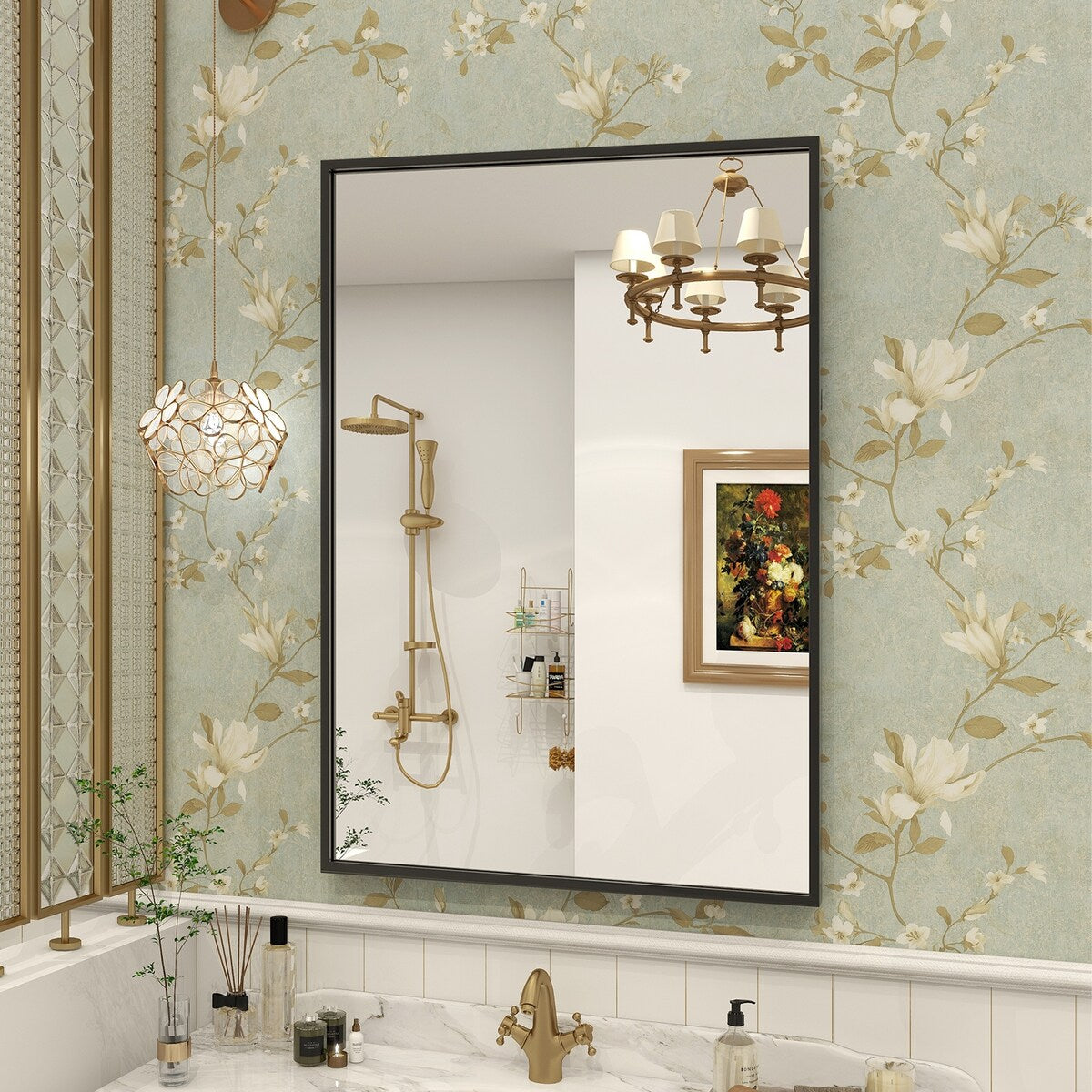 Classic Rectangle Bathroom Wall Mirror with Metal Frame