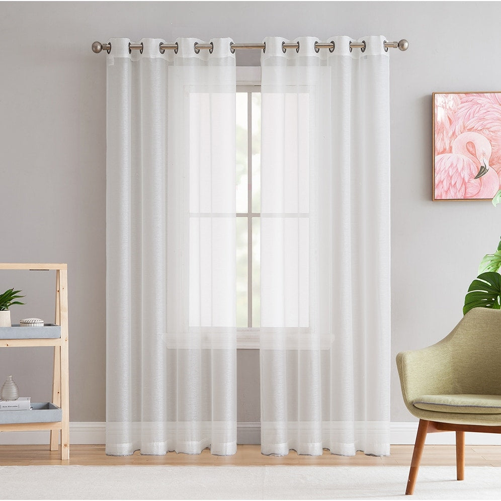 HLC.me 2 Piece Semi Sheer Voile Window Curtain Drapes Grommet Top Panels Bedroom, Living Room - Set of 2 panels