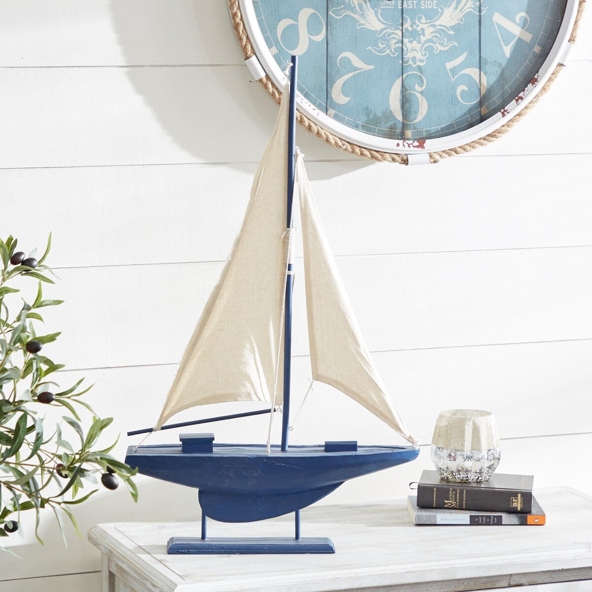 Wood Sail Boat Decorative Sculpture with Lifelike Rigging - Dark Blue - Roche River Decor