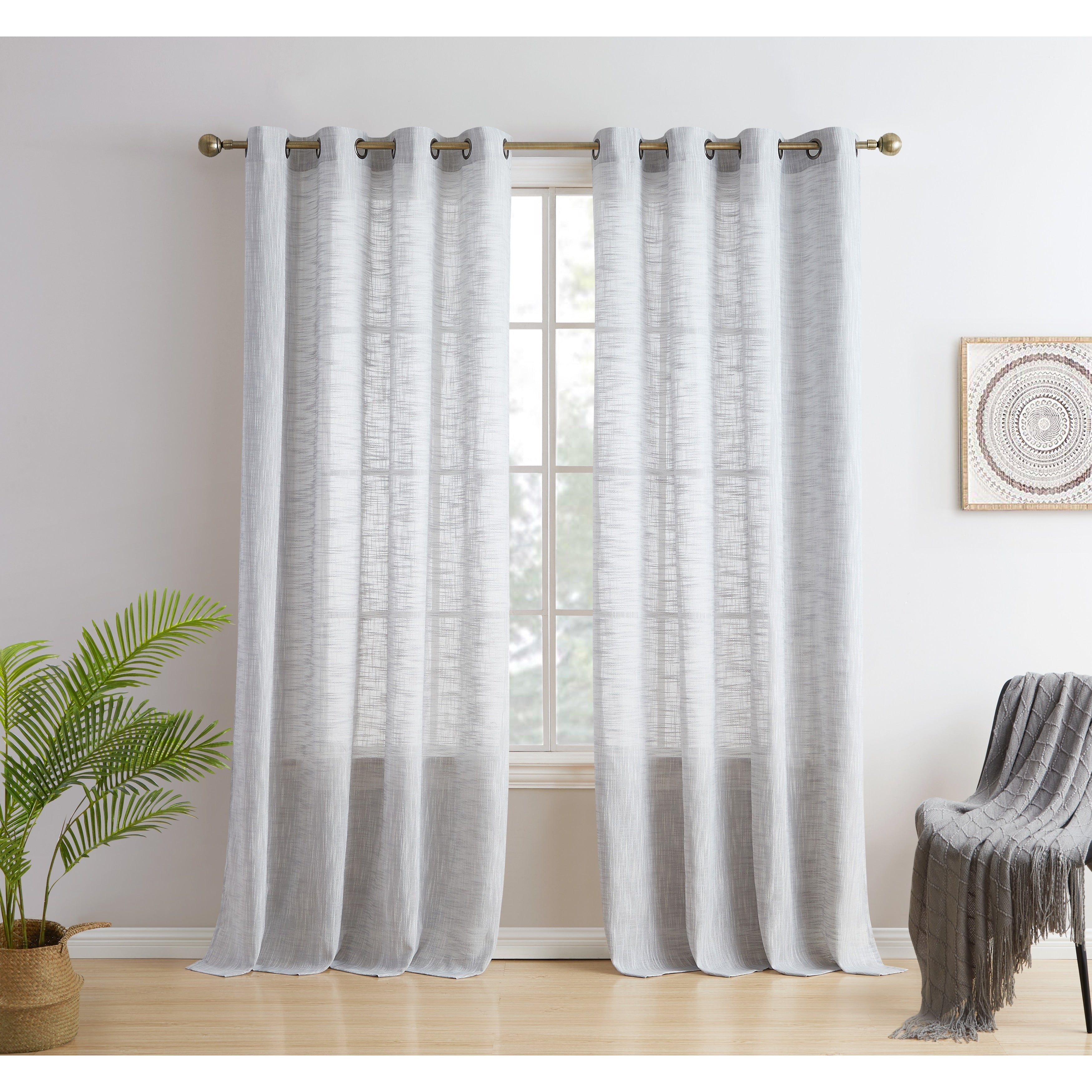 HLC.me Madison Faux Linen Textured Sheer Privacy Sun Light Filtering Window Grommet Thick Curtains Panels, Set of 2