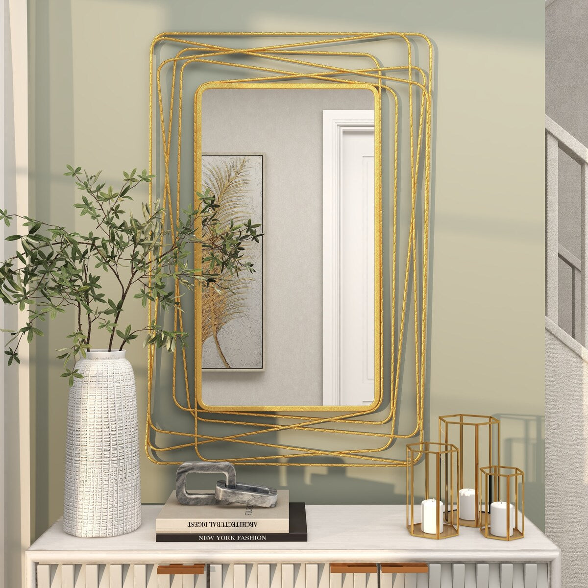 Metal Room Wall Mirror with Thin Metal Rectangle Frame - Gold - Roche River Decor