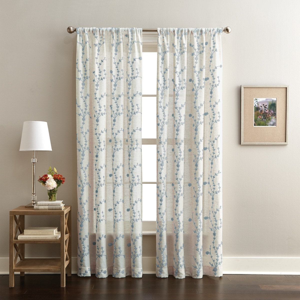 Lynette Floral Embroidered Rod Pocket Curtain Panel