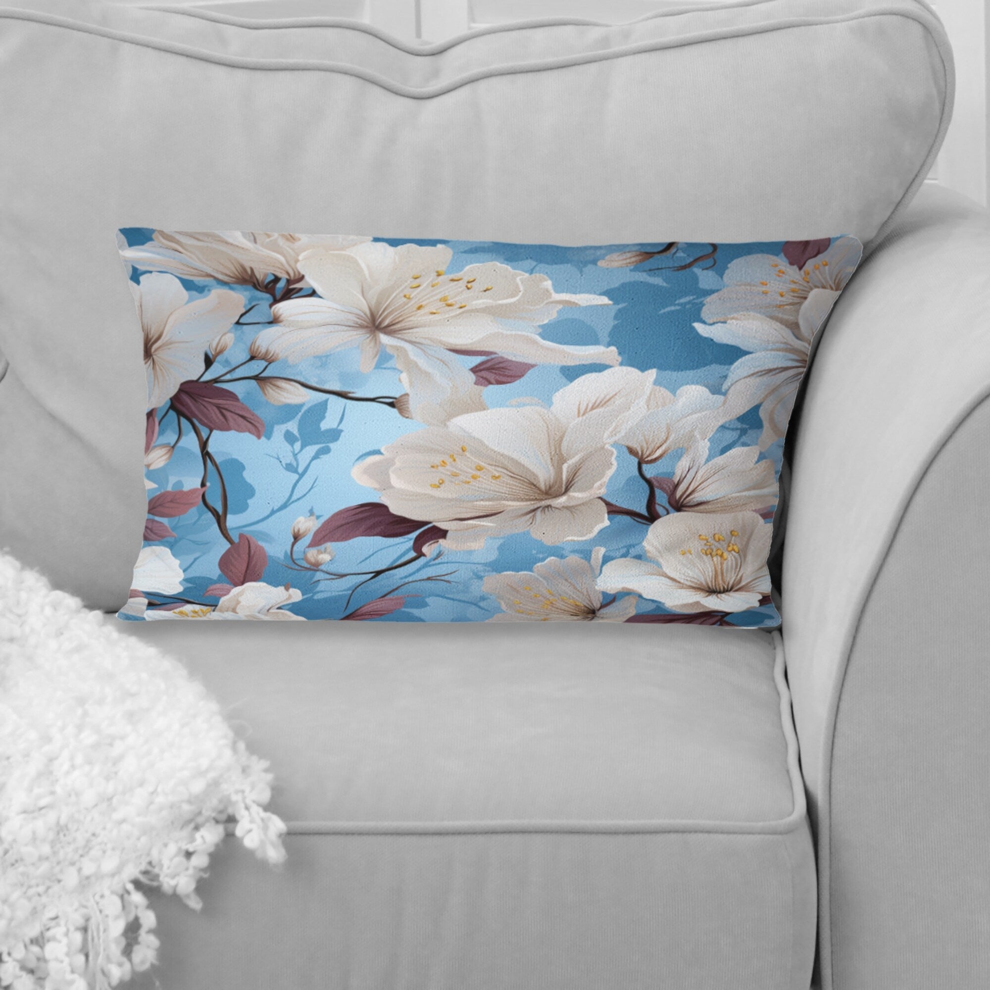 Designart Mediterranean Dreams Blue Floral Pattern I Floral Printed Throw Pillow