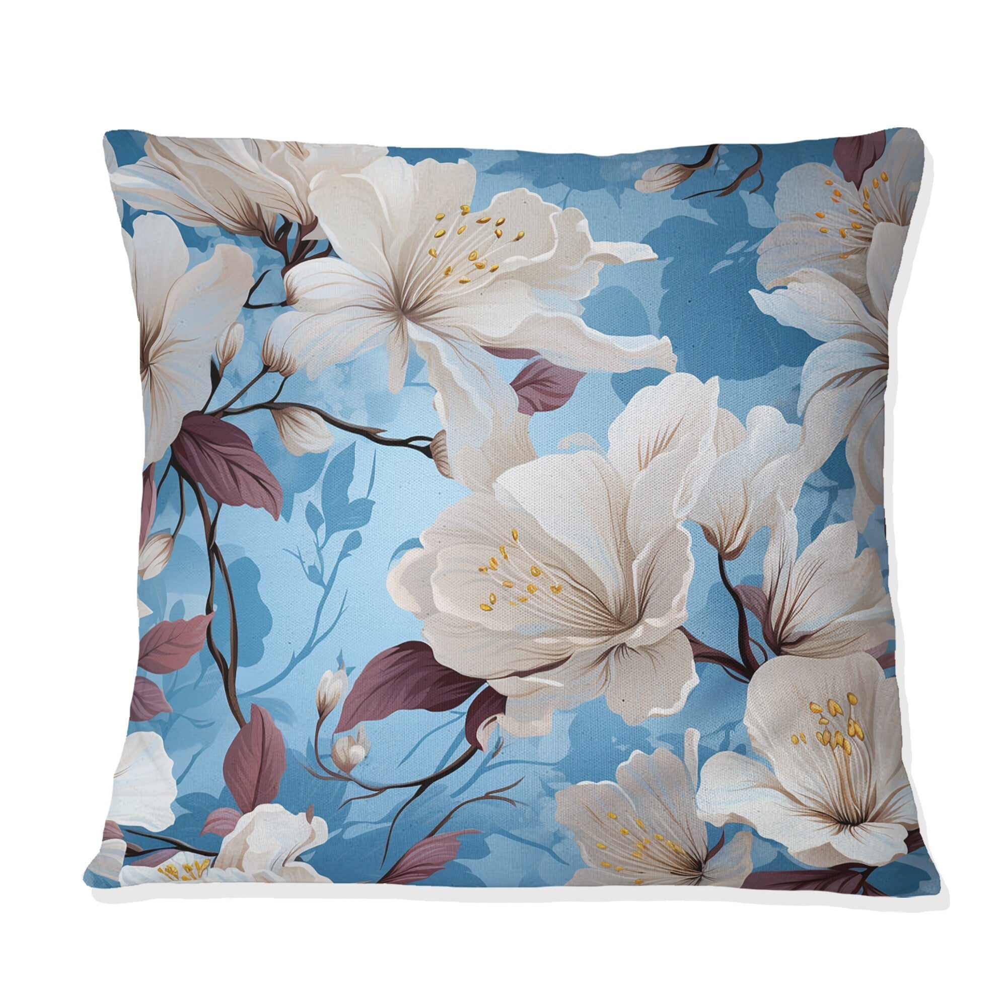 Designart Mediterranean Dreams Blue Floral Pattern I Floral Printed Throw Pillow