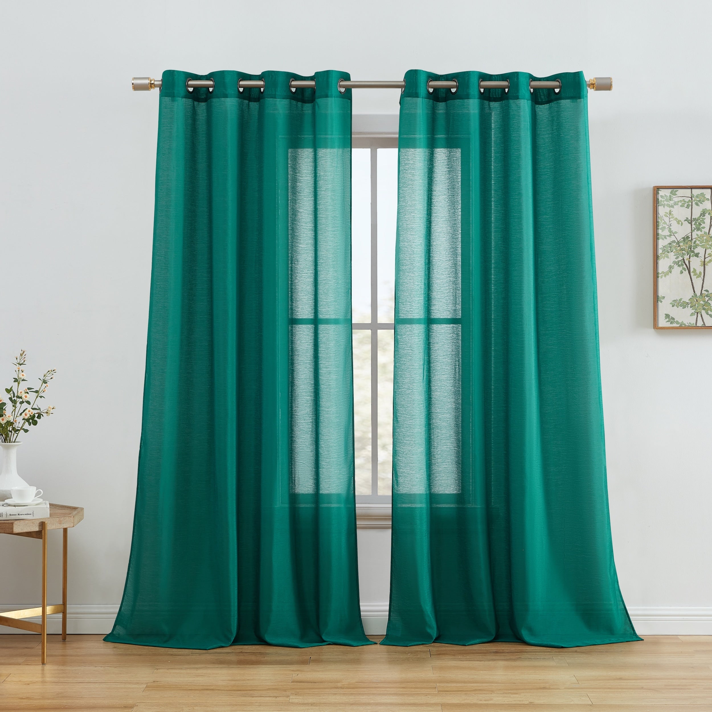 HLC.me 2 Piece Semi Sheer Voile Window Curtain Drapes Grommet Top Panels Bedroom, Living Room - Set of 2 panels