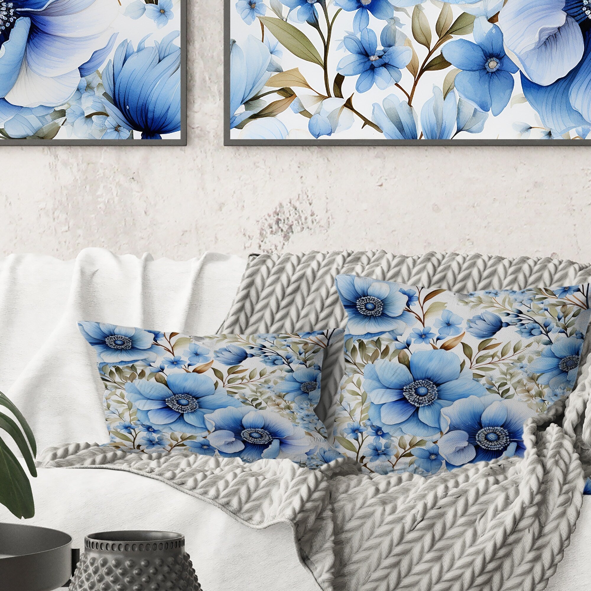 Designart Blue Watercolor Eccentric Floral Pattern III Floral Printed Throw Pillow