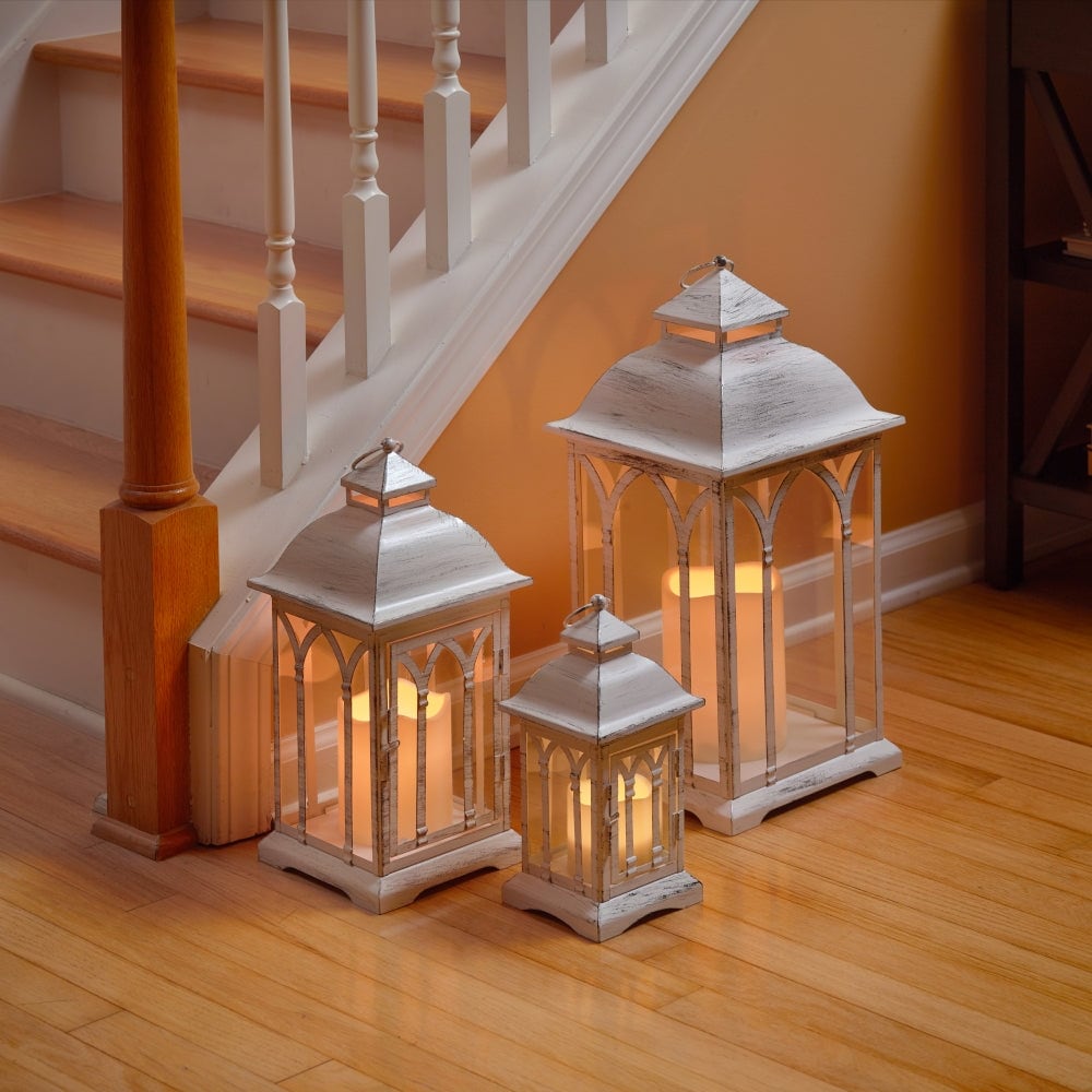 Set of 3 Indoor-Outdoor Lombard Metal Lanterns