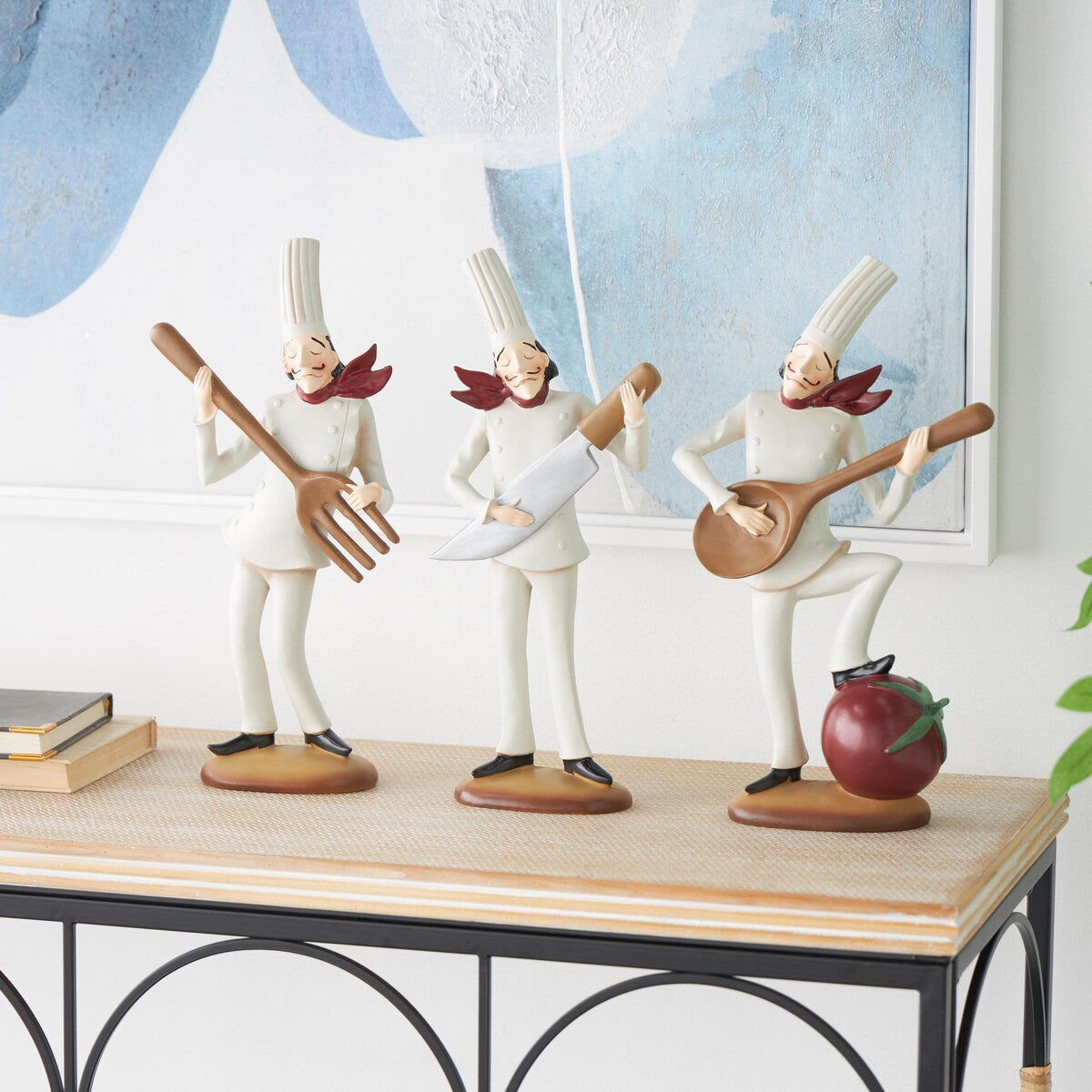 Polystone Chef Decorative Sculpture with Musical Instruments - Set of 3 White - Roche River Decor