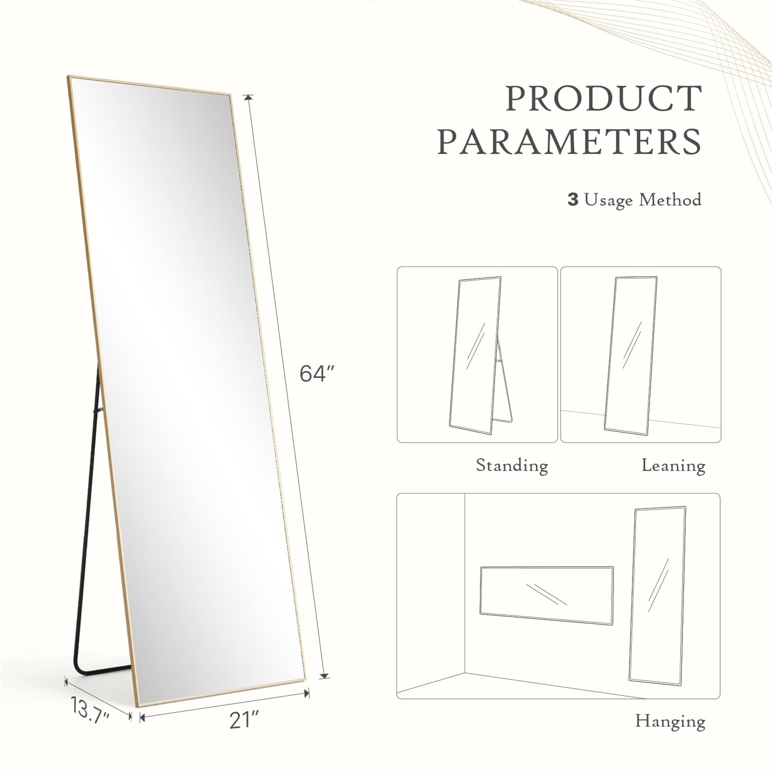 Full Length Mirror with Stand, Floor Mirror with Aluminum Alloy Frame for Bedroom, Standing Full Body Mirror for Wall, Cloakroom