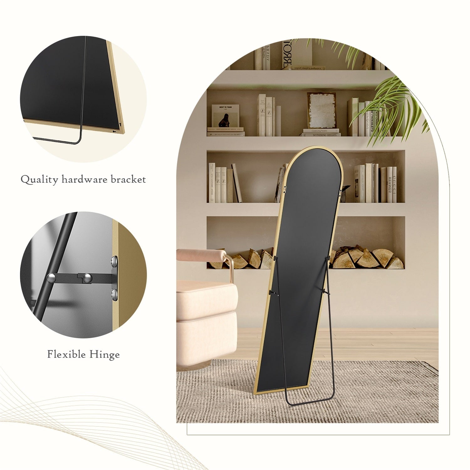 Full Length Mirror with Stand, Floor Mirror with Aluminum Alloy Frame for Bedroom, Standing Full Body Mirror for Wall, Cloakroom