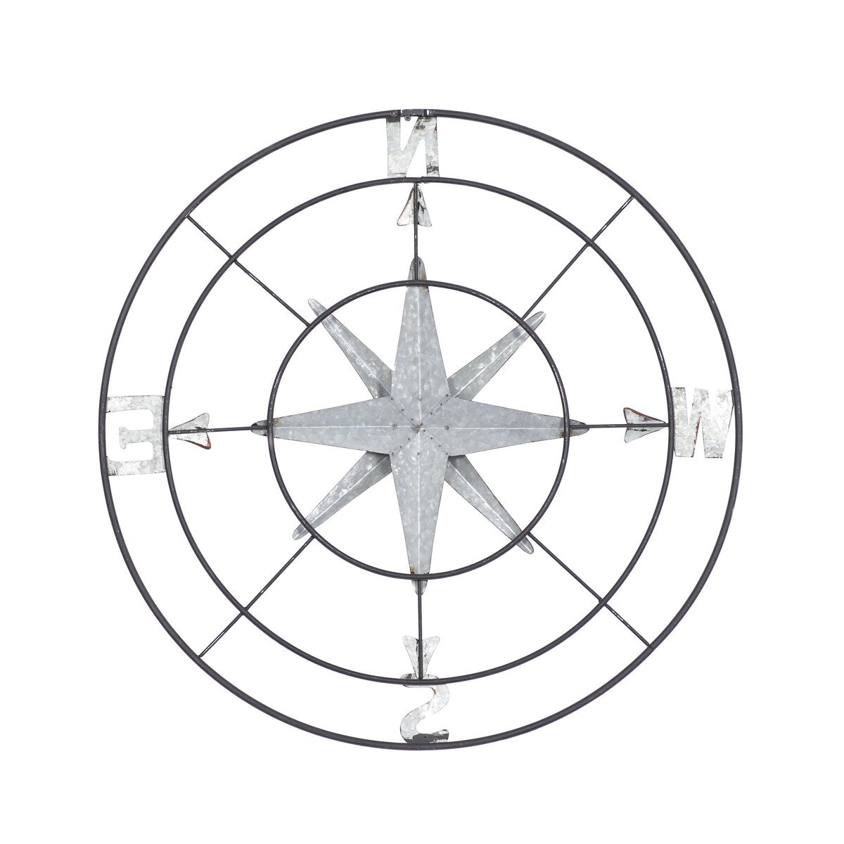 Metal Compass Indoor Outdoor Home Wall Decor with Distressed Copper Like Finish - Gray - Roche River Decor