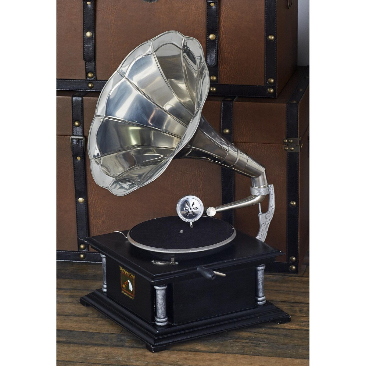 Mango Wood Functional Gramophone with Record - Black - Roche River Decor