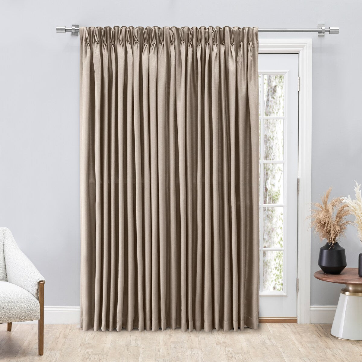 Premium GrassclothSheen Pinch Pleat w Back Tab Patio Curtain Panel