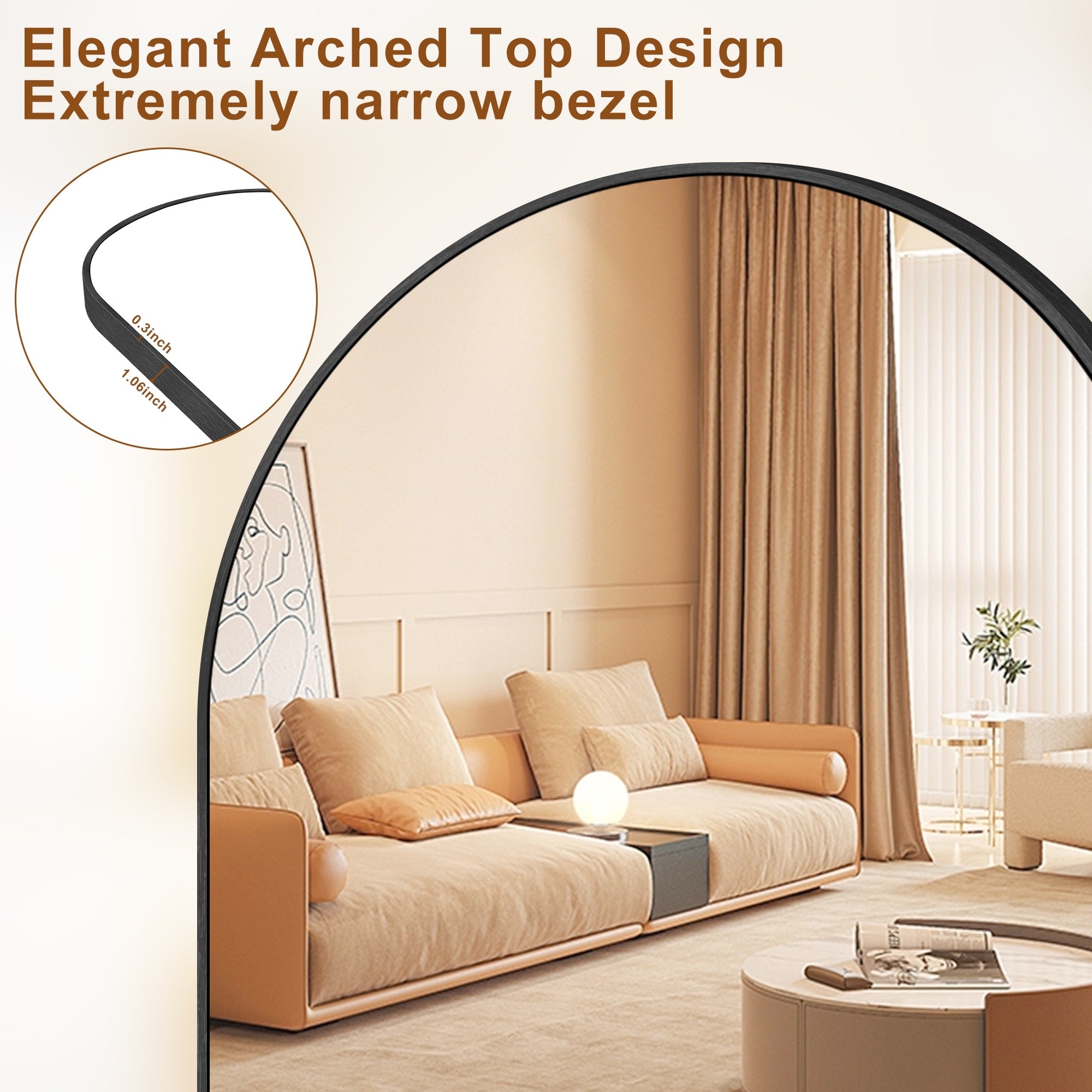 Modern Arched Full Length Aluminum Alloy Floor Mirror Standing Mirror