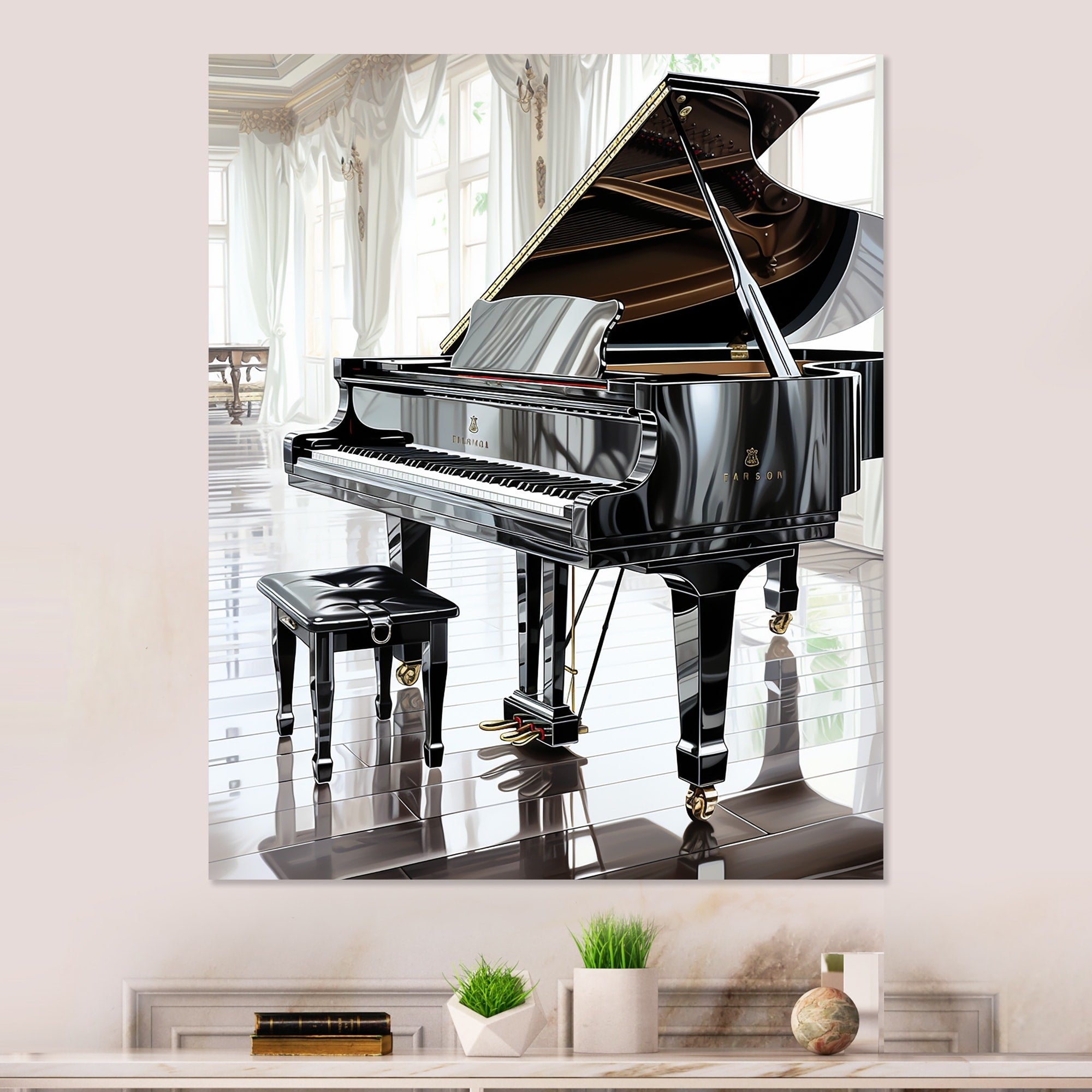 Designart Midnight Black Piano Tranquility I Music Metal Wall Art - Black Metal Wall Décor Traditional Metal Art Work