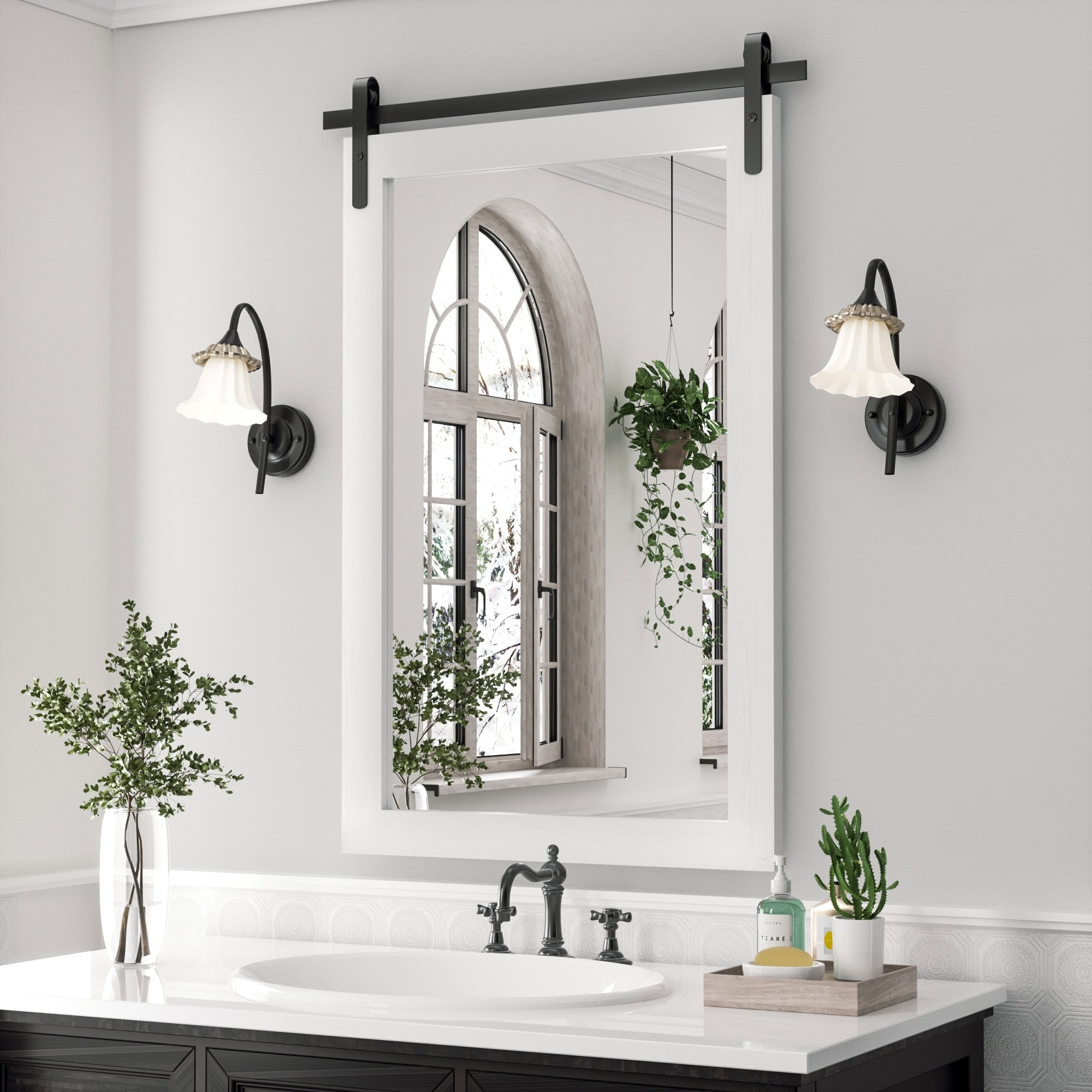 Modern Wall Mirrors, Rectangular Mirror with Wood Framed, Bathroom Mirror Barn Mirror Barn Door Mirror with Multi Size