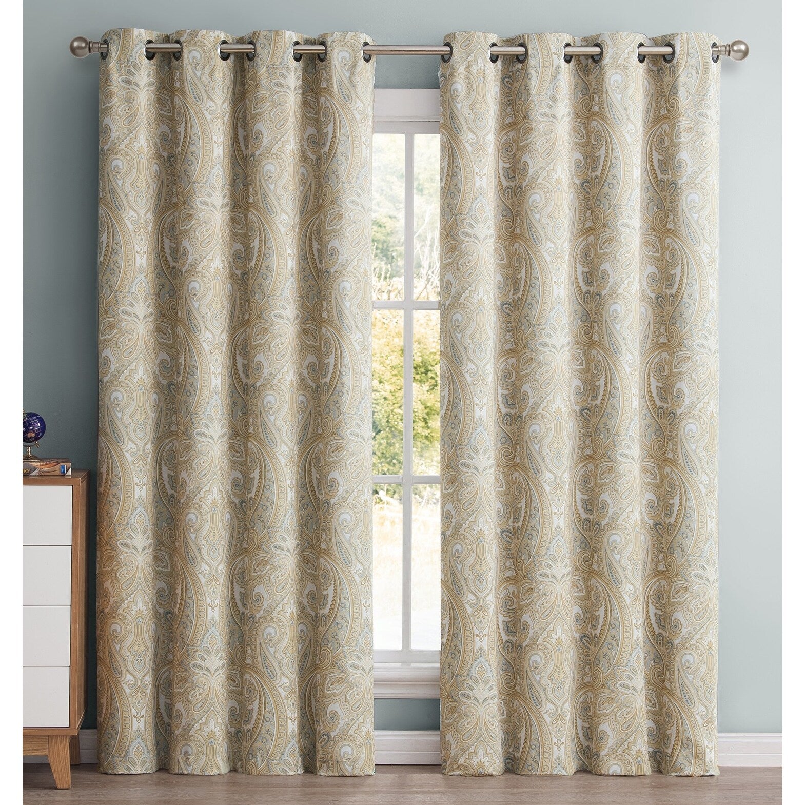 HLC.me Paris Paisley Print Energy Efficient Room Darkening Blackout Grommet Window Curtain Panels - Set of 2