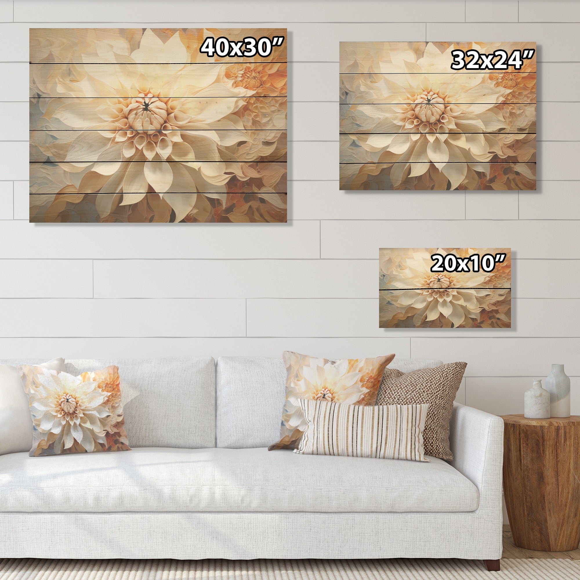 Designart White Dahlia Flower Minimalism Dahlia Wood Wall Decor - Traditional Beige Wood Panel On Natural Pine Wood