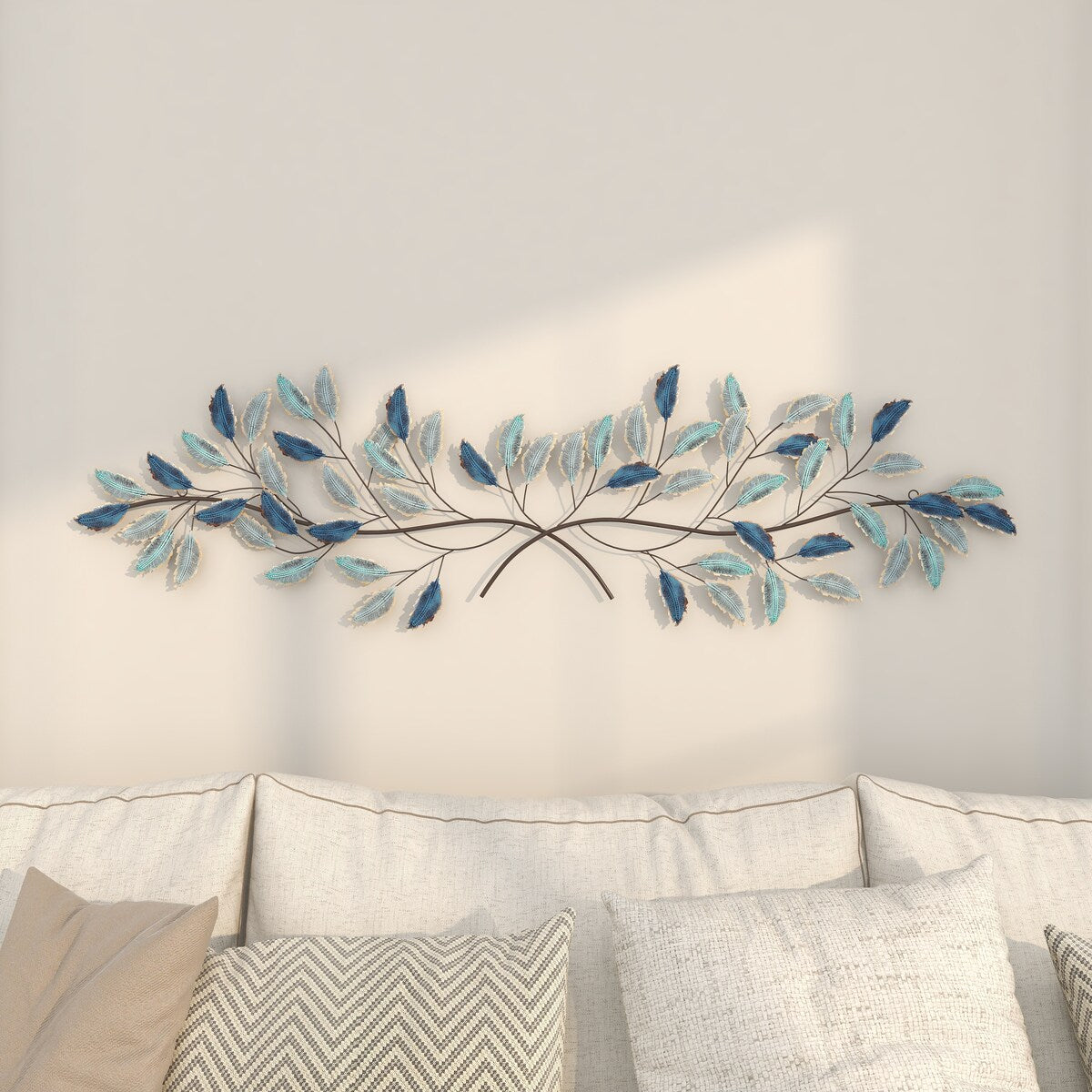 Metal Leaf Home Wall Decor with Gold Accents - Blue - Roche River Decor