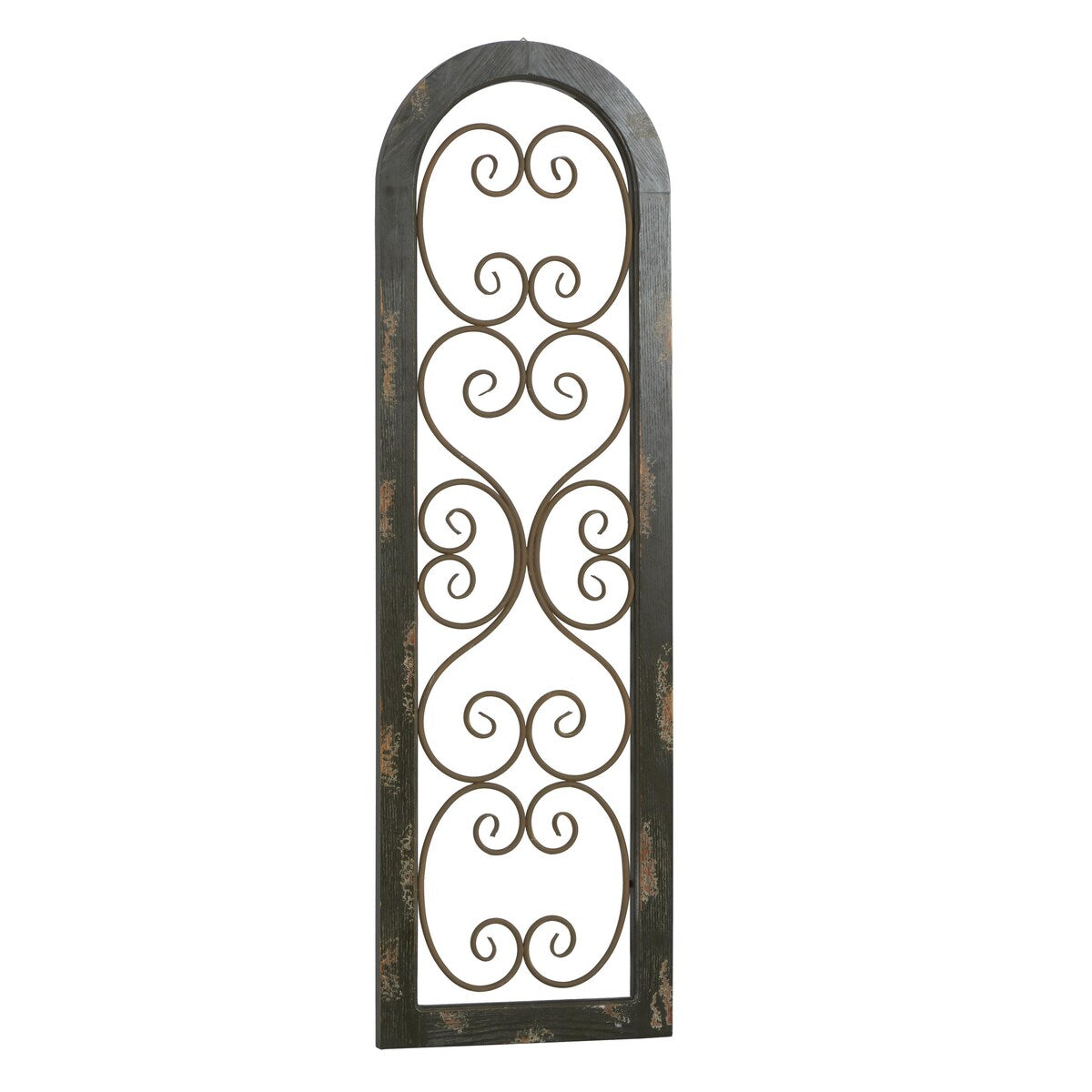 Wood Scroll Arched Window Inspired Home Wall Decor with Metal Scrollwork Relief - Brown - Roche River Decor