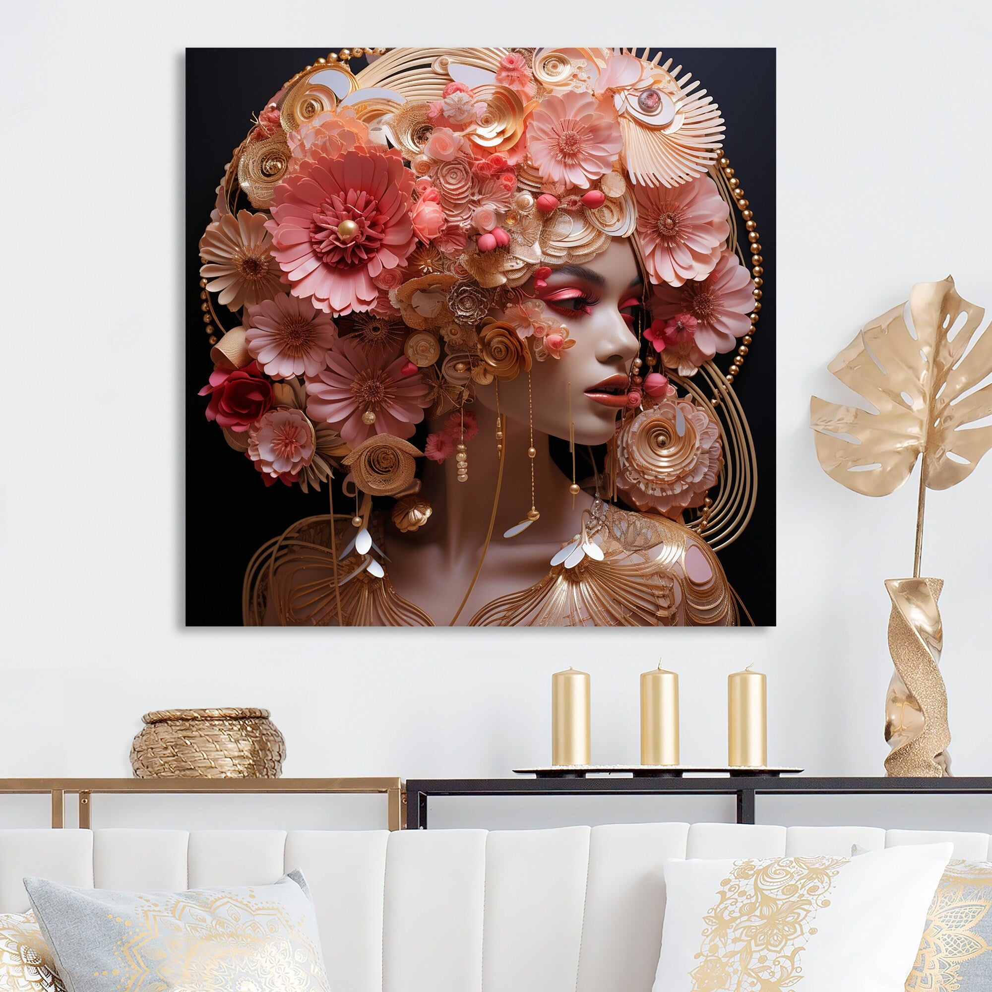 Designart Pink And Gold Glamorous Woman Melodies II Fashion Woman Metal Wall Art Pink Wall Décor Glam Metal Art Work