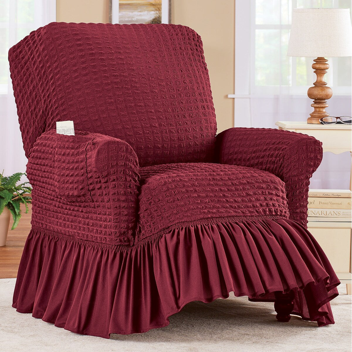 Textured Squares Ruffled Slipcover - Recliner