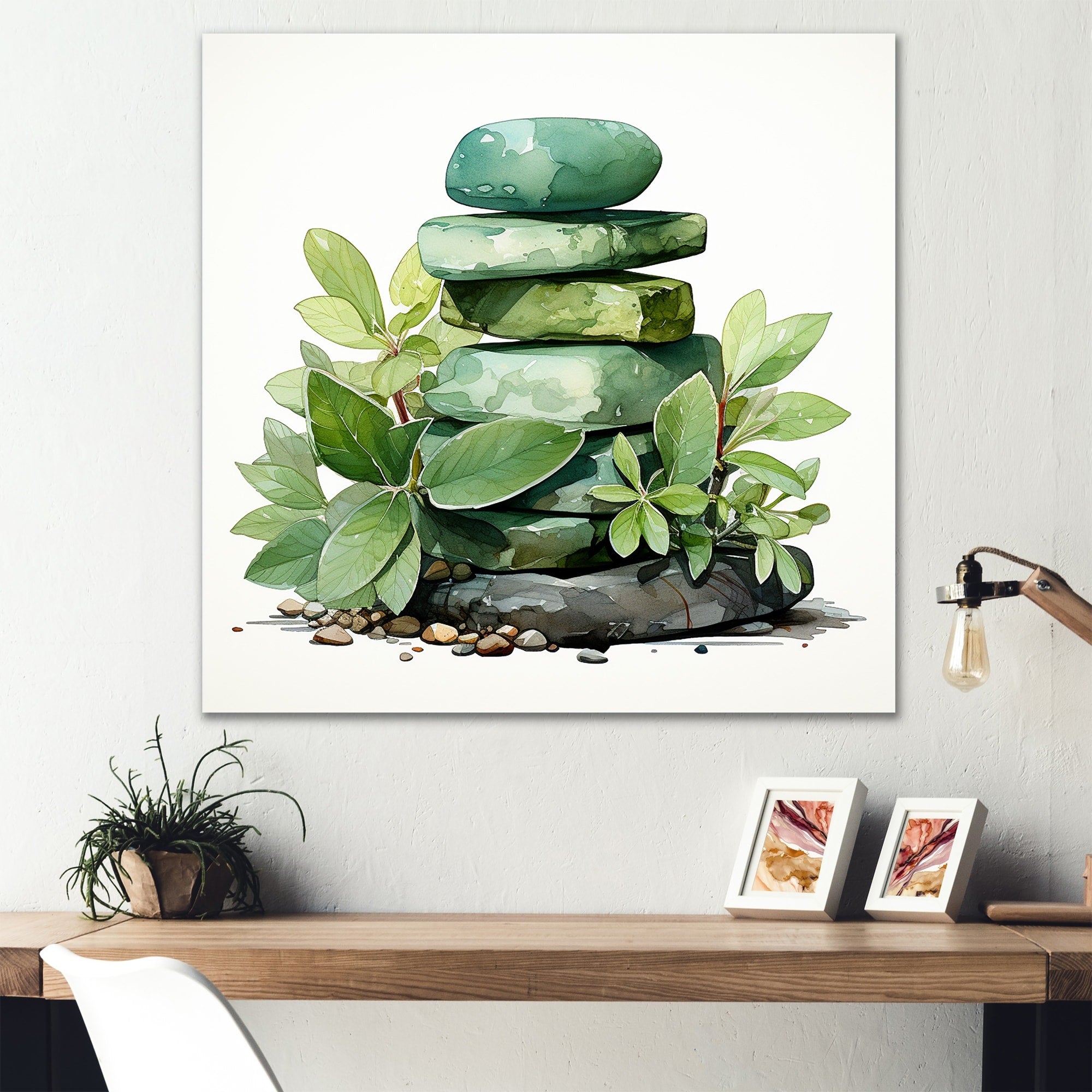 Designart Green Tranquil Sage Spiritual Stones II Spiritual Stone Green Metal Wall Art - Traditional Metal Art Work