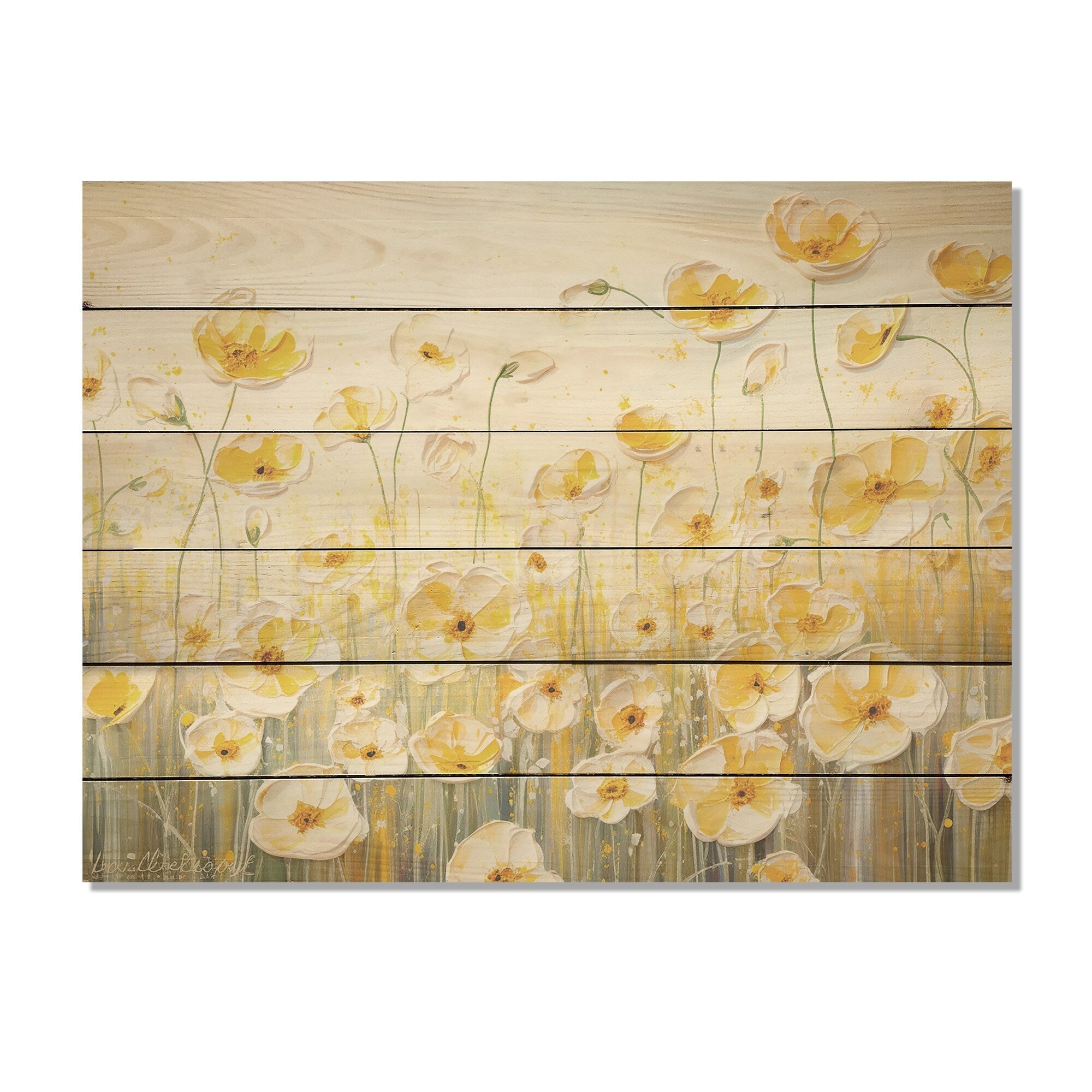 Designart Buttercups Floral Array Field Flower Field Wood Wall Decor - Traditional Wood Panel On Natural Pine Wood