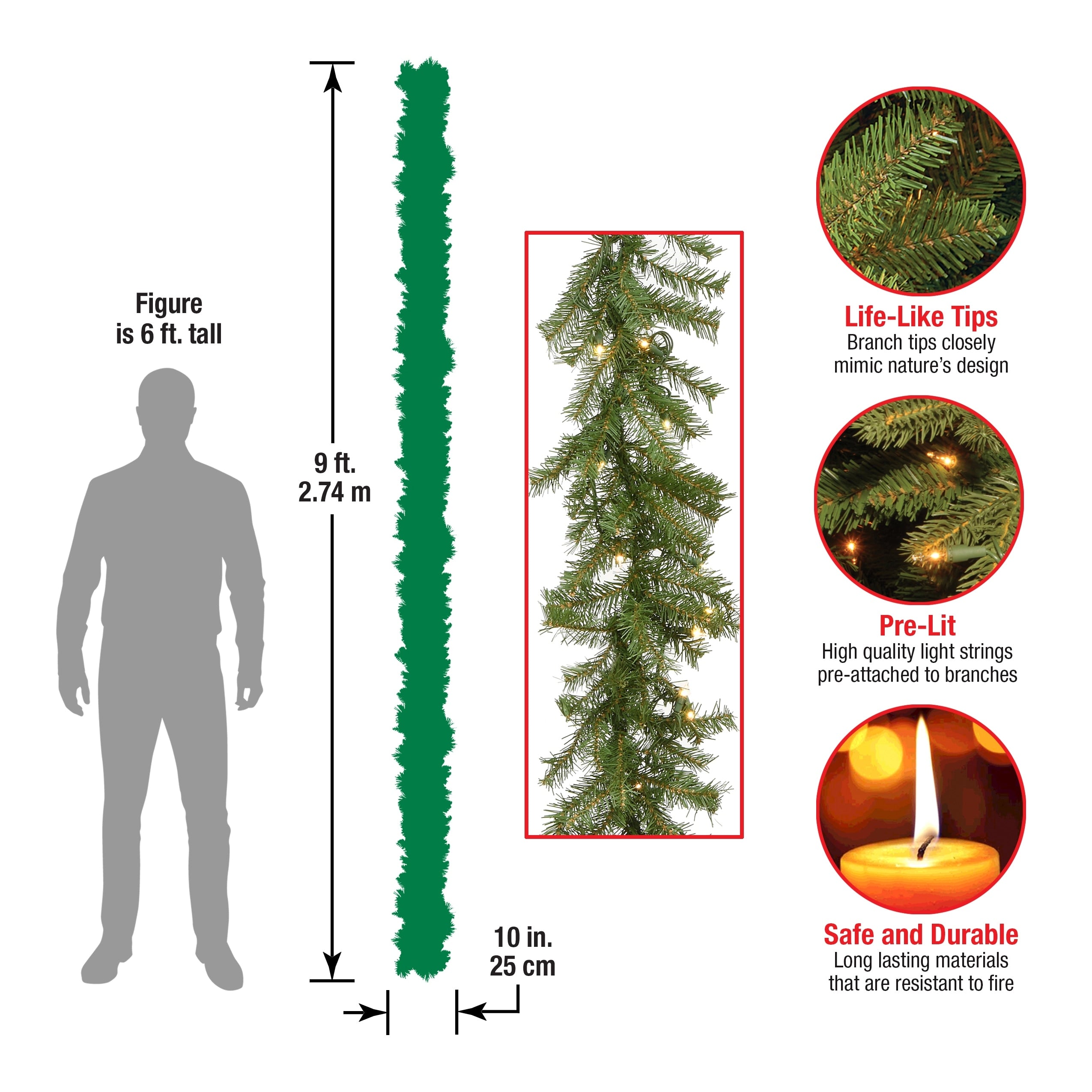 National Tree Company 9 ft. Norwood Fir Garland with Clear Lights - 9 ft