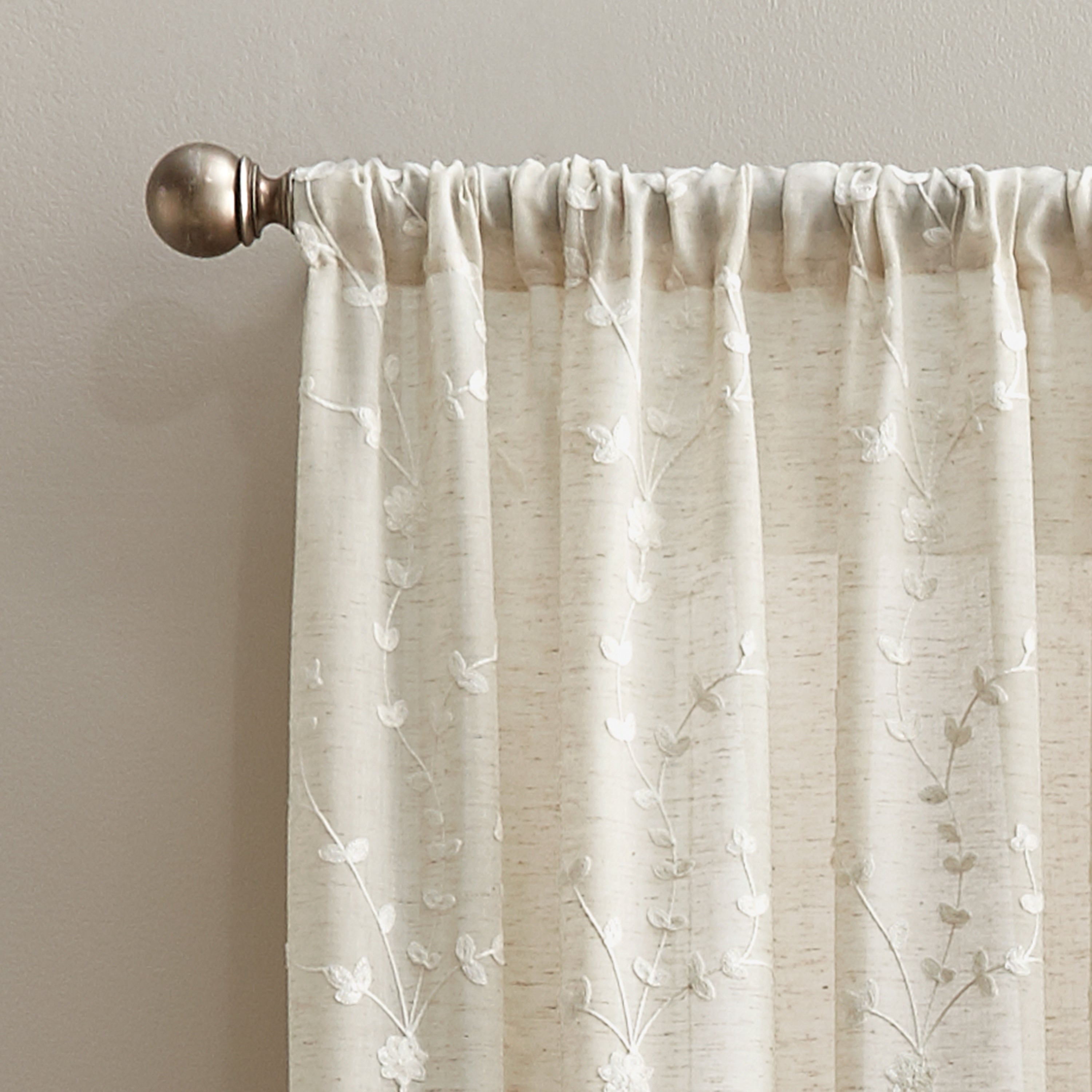 Lynette Floral Embroidered Rod Pocket Curtain Panel