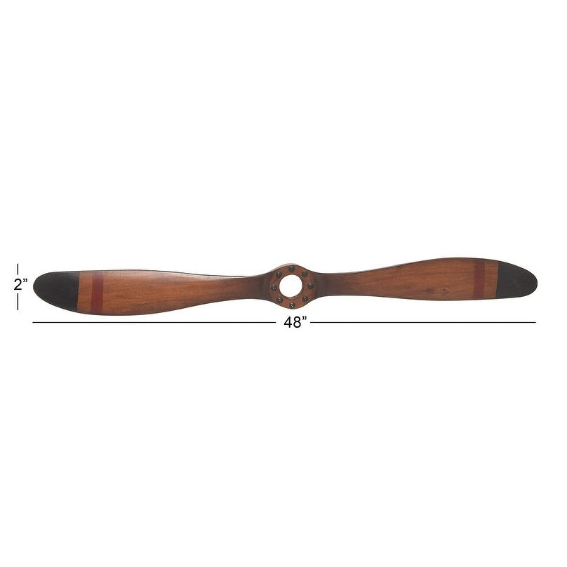 Wood Airplane Propeller 2 Blade Home Wall Decor with Aviation Detailing - Brown - Roche River Decor