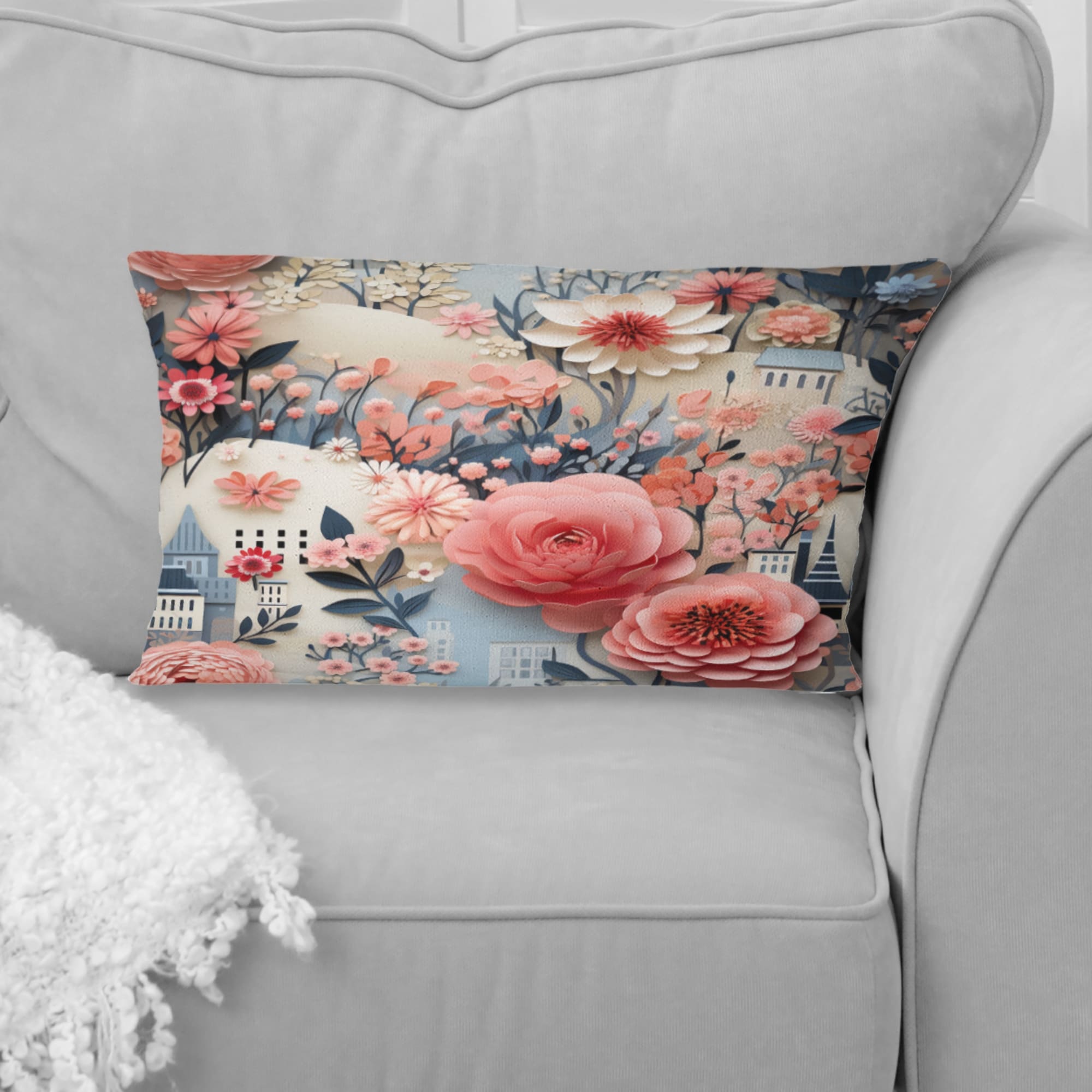 Designart Pink Bouquet Oasis Floral City Dreams Floral Printed Throw Pillow