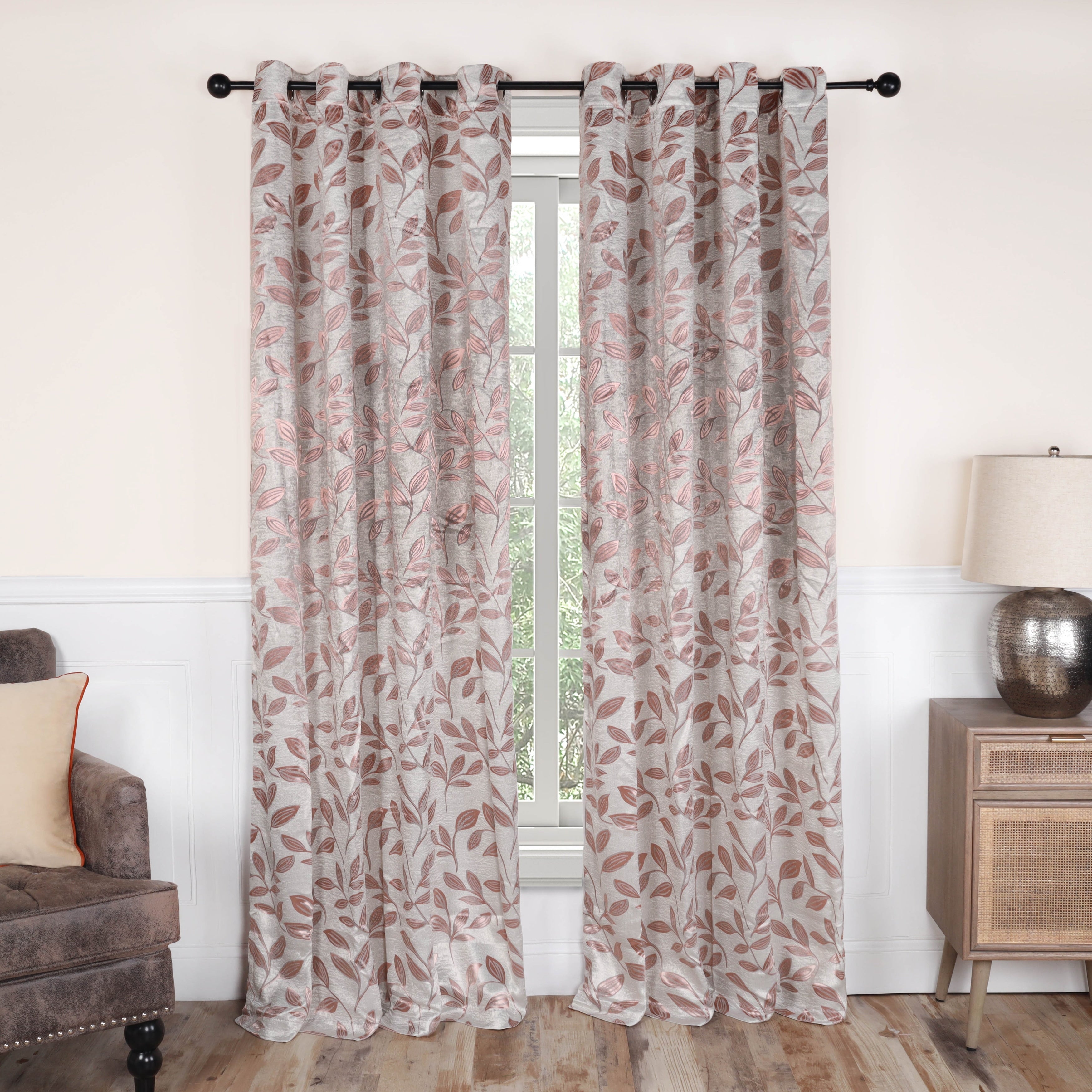 Superior Modern Bohemian Leaves Room Darkening Blackout Curtains, Rod Pocket or Grommets, Set of 2