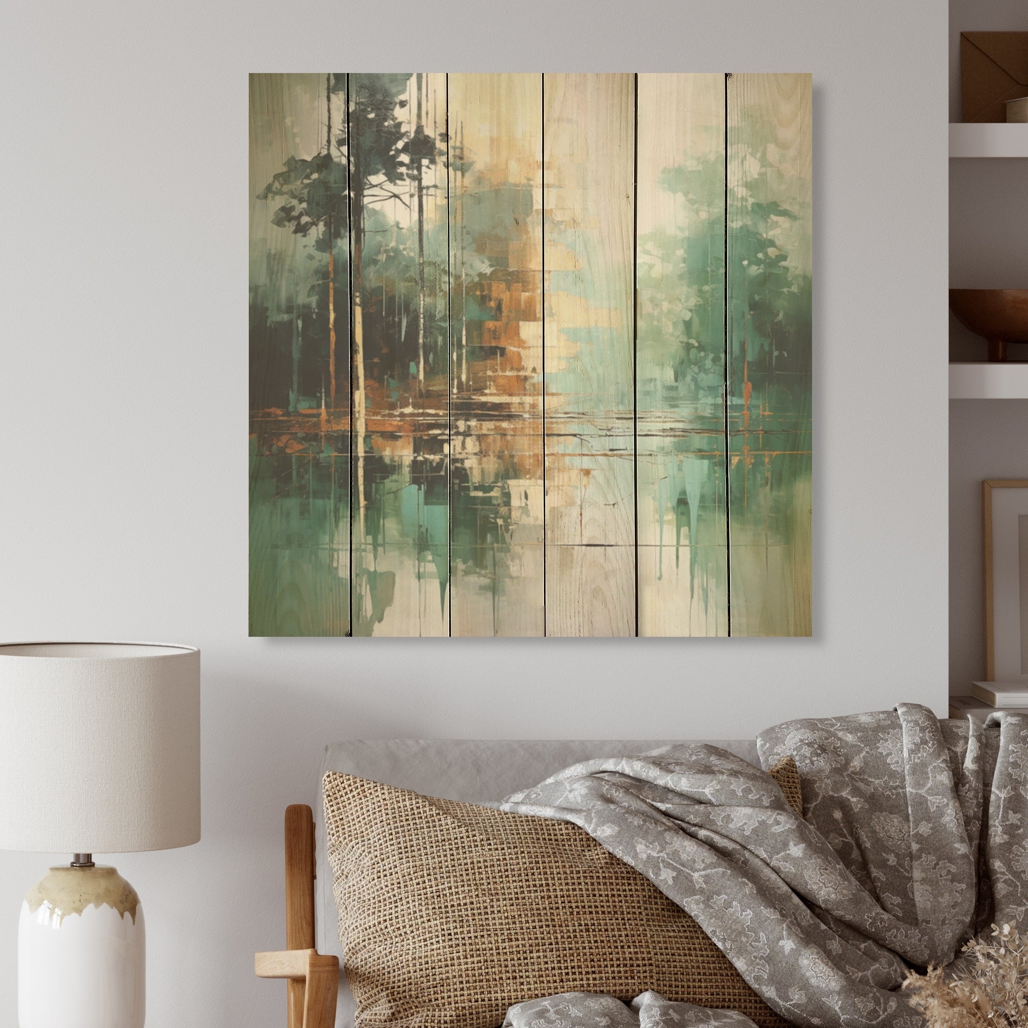 Designart Green And White Forest Echoes Forest Wood Wall Decor - Traditional Green Wood Panel On Natural Pine Wood