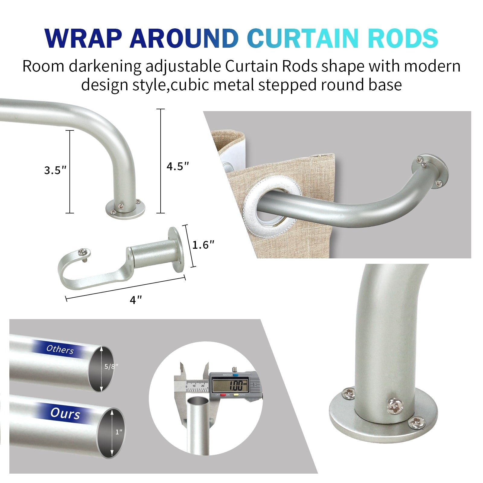 Energy-saving Wraparound Adjustable French Blackout Curtain Rod Set